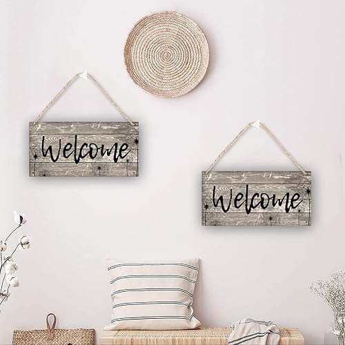 Miniatura 5 de Letrero de bienvenida intercambiable para decoración de puerta delantera, letrero colgante de madera rústica para casa de campo, porche, hogar,