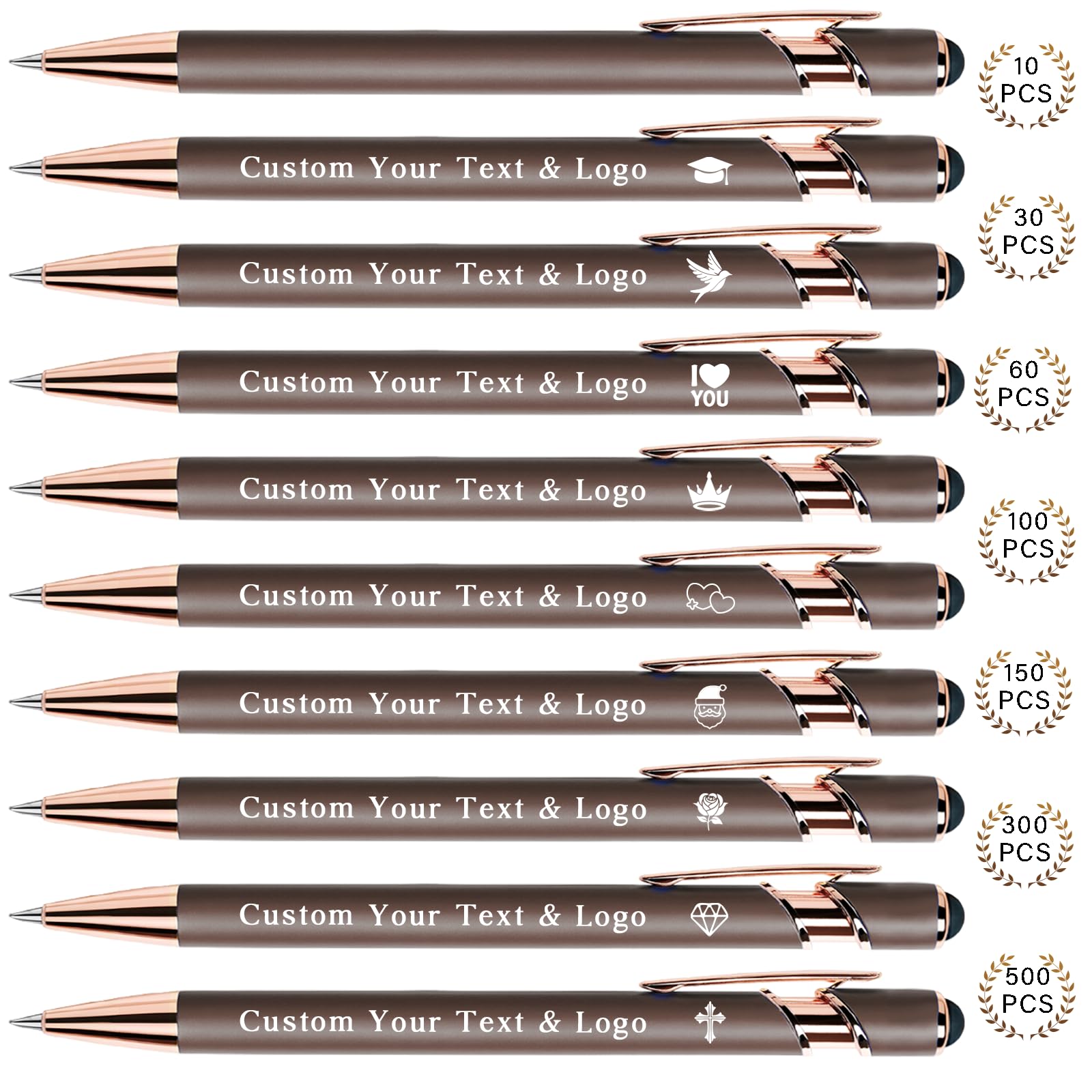 Bulk Custom Pens Personalized, Customized Pens with Name/Logo on Both Sides Gifts, Black Ink Engraved Ballpoint with Stylus, Ideal for Business, Birthday, Party, Wedding, School, Metal Material