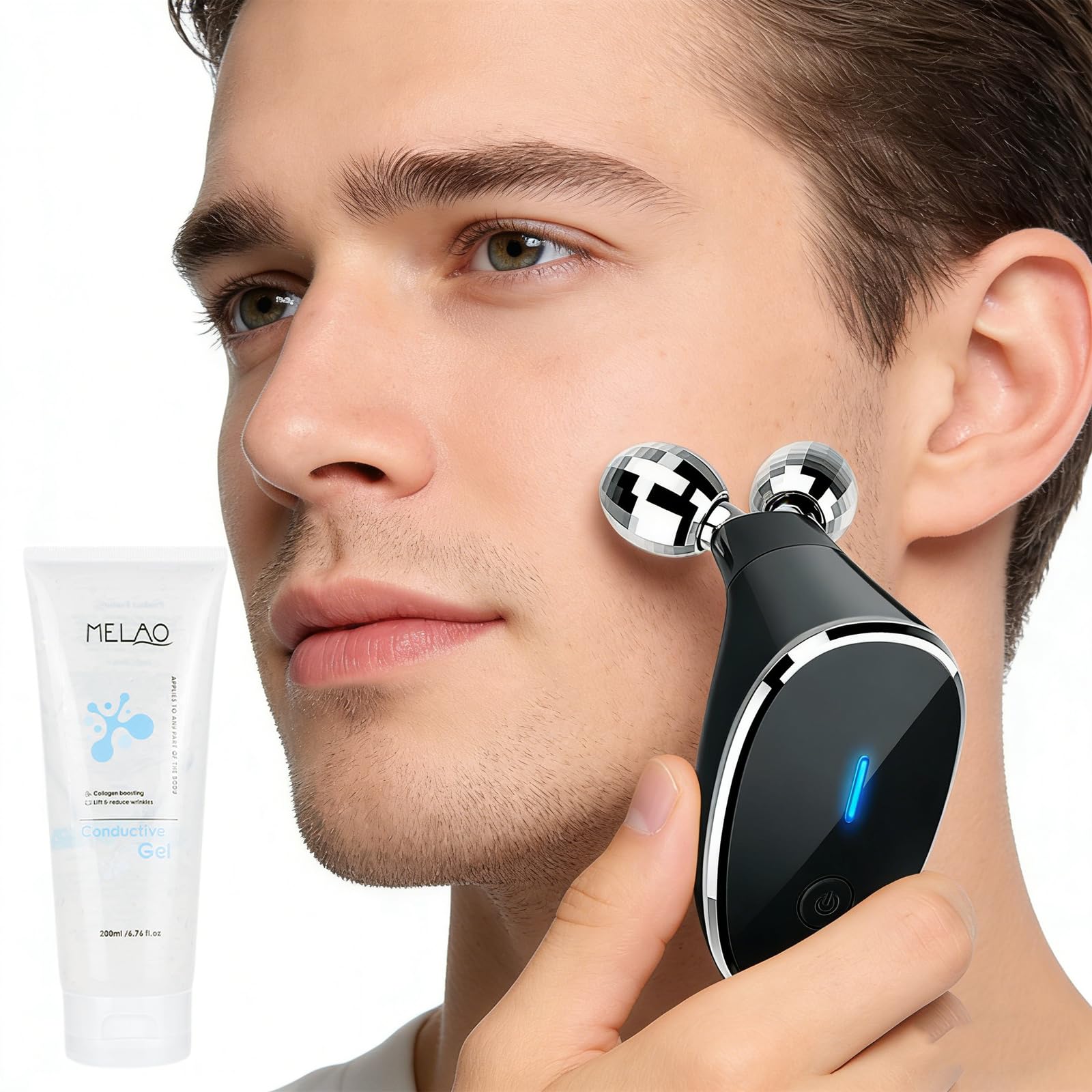 Nacken Augen Massagegerät 5-in-1 EMS Mikrostrom Gesichtsroller mit Vibration Männer Anti-Aging Lifting Straffung Falten Feine Linien Doppelkinn Hautpflege Tragbares Schönheitsgerät Heimgebrauch