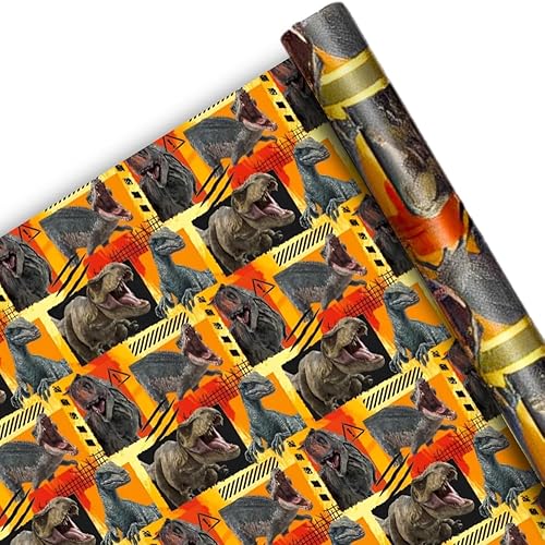Jurassic World 3 Papel multicolor para regalo, 30 pulgadas x 5 pies (1 unidad), diseño surtido de dinosaurios, perfecto para cumpleaños y ocasiones