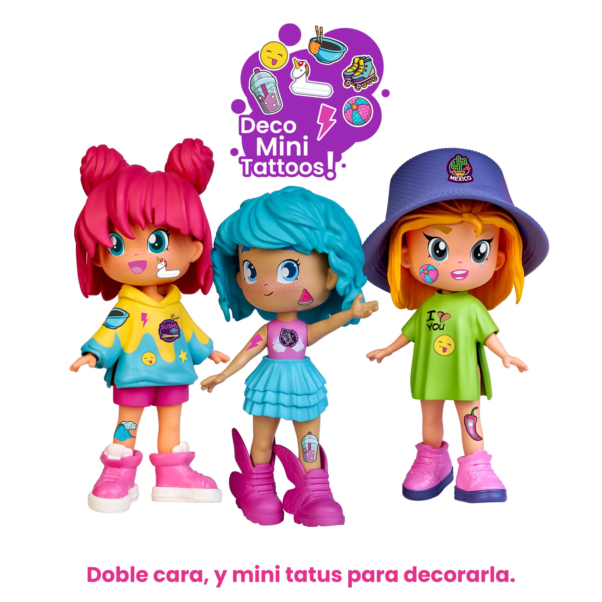 Pinypon TOP Bubble Tea Girl, Chica TOP con Temática Té de Burbujas, Figura Articulada de Brazos y Piernas, Doble Cara y Ropa y Zapatos Intercambiables, Sobre con Accesorios, +4 años, Famosa (PNN01300)