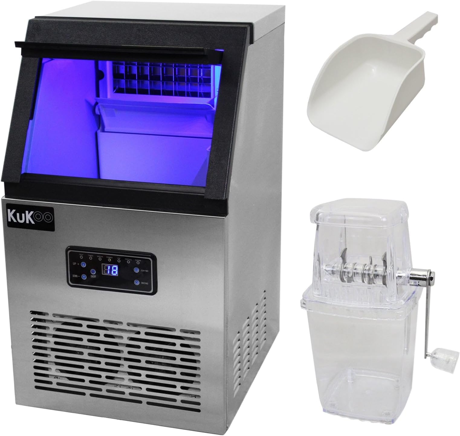 Ice Maker Machine Compact Commercial Countertop Ice Cube Maker Restaurant Home Bar Hotel Kitchen Ice Maker 40KG/24 Hours Large Capacity Cleaning & De-icing Function/FREE Ice Crusher and Ice Scoop