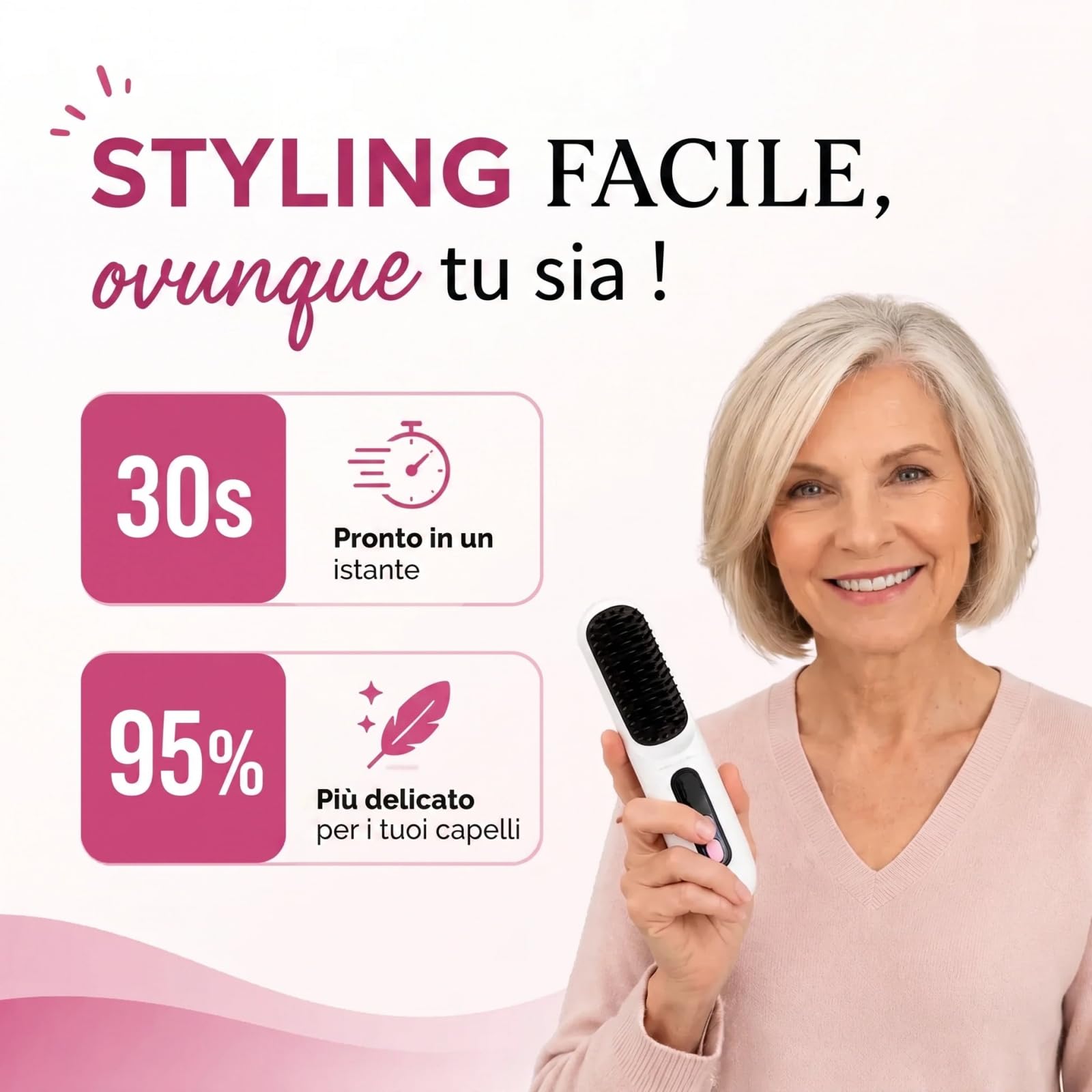Alegra Spazzola Riscaldante Originale,Non Danneggia i Capelli | Pettine Lisciante Senza Fili Portatile,Display LCD,Styling Capelli Veloce per Viaggi e Uso Quotidiano