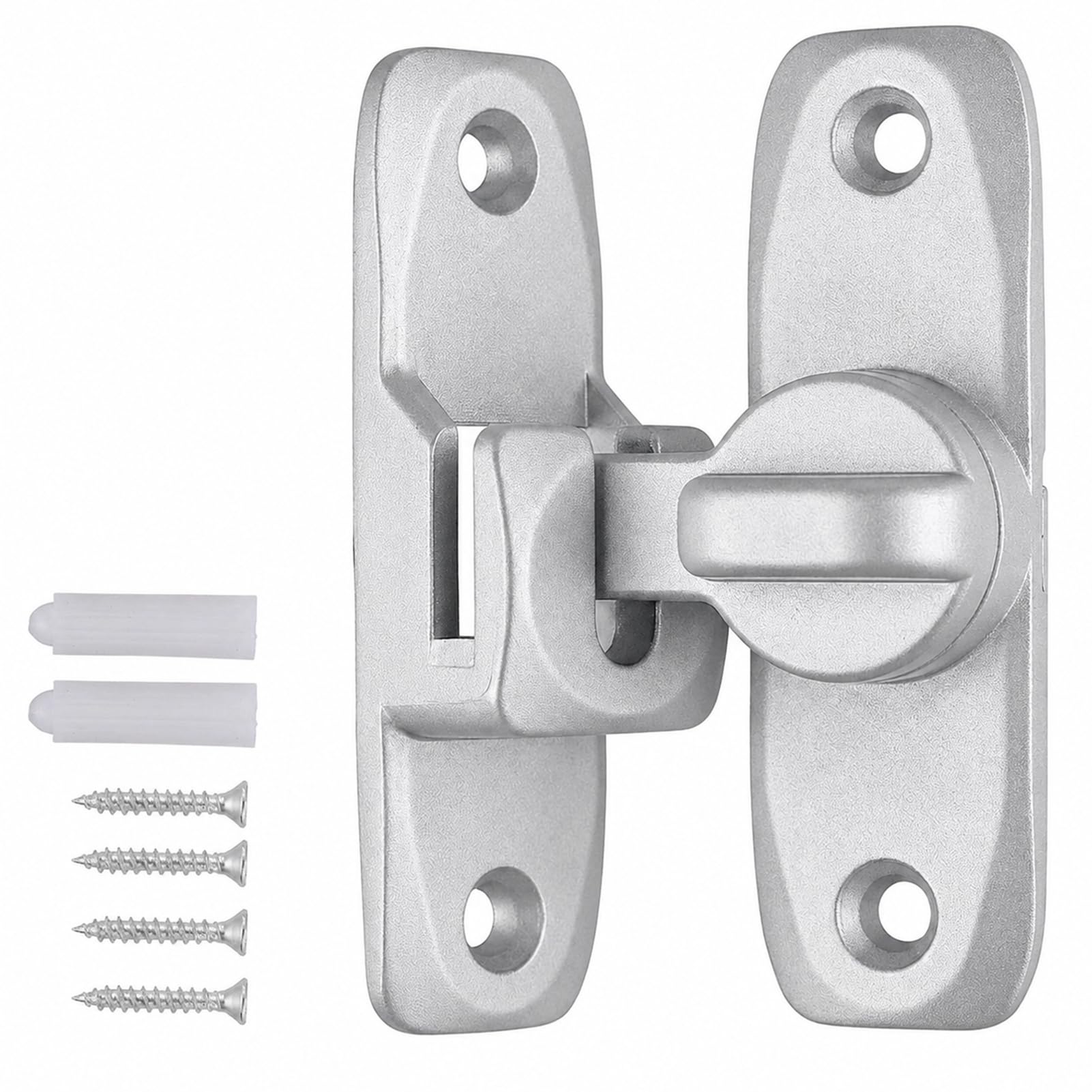 Heavy Duty Sliding Barn Door Lock and Flip Door Latch, 90/180 Degree Zinc Alloy Gate Latch for Cabinet Bathroom Window Pet Safety with Spacer and Screws, Anti-Rust Black Finish (Silver)