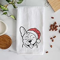 Vista 2 de Inkopious Toalla de mano decorativa con sombrero de Papá Noel, diseño de bulldog francés, decoración navideña para el hogar
