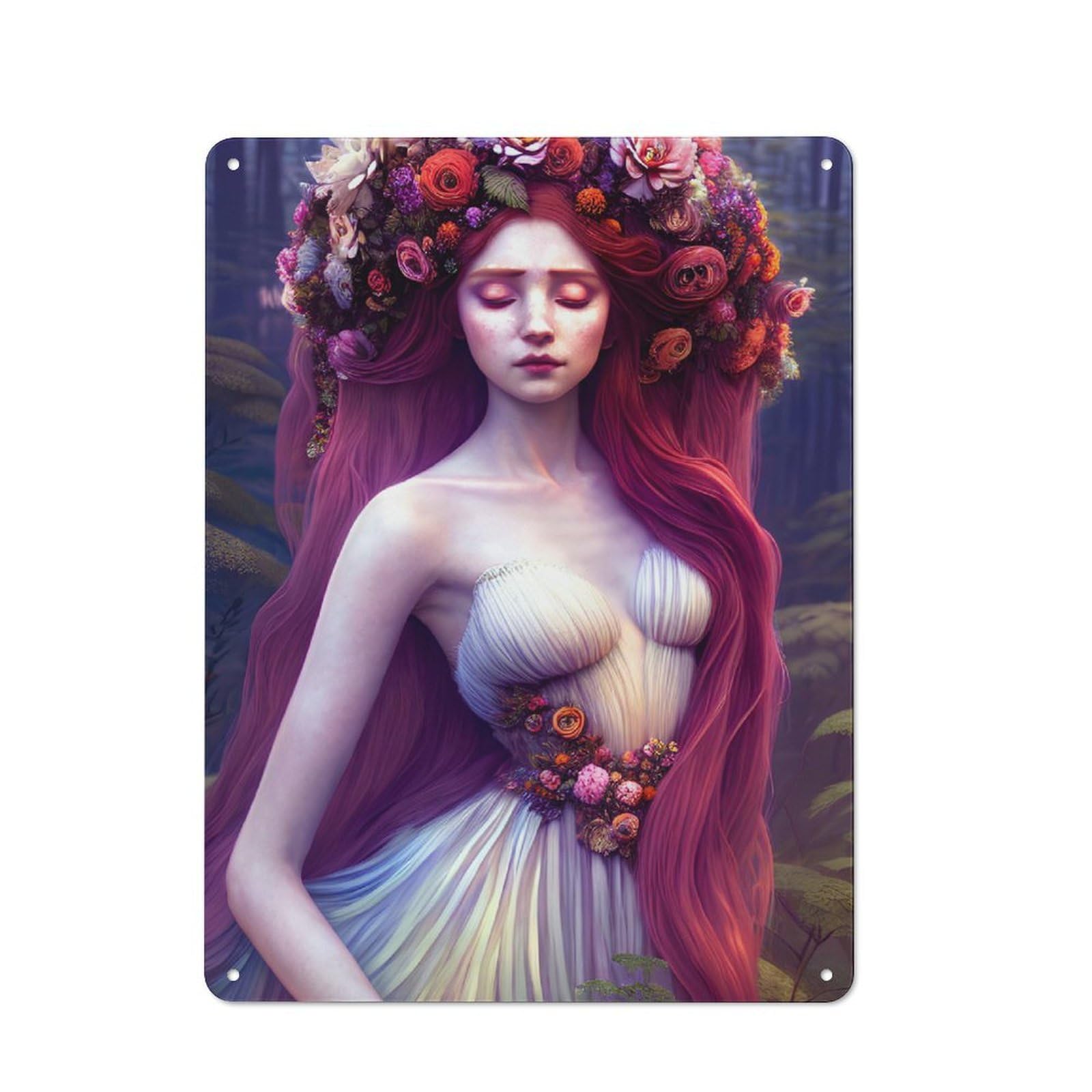 Junmoney Girls Ethereal Flower 40X30cm Retro Metal Plaque With For Garage Or Workshop, Housewarming Present For People Styling Garage And Workshop