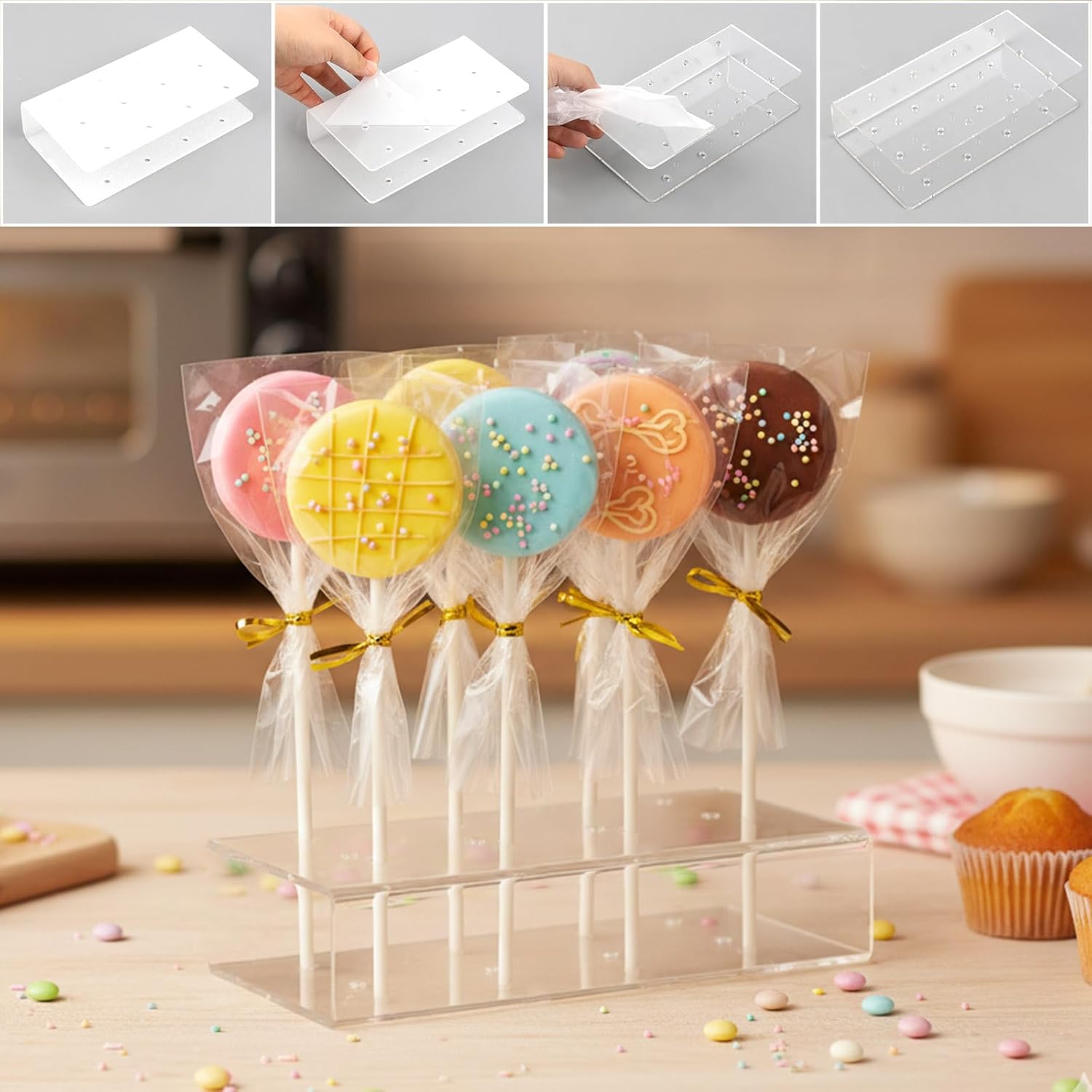 WELTOKE 354Pcs Cake Pop Mold Kit,Cake Pop Cutter and Pusher with Trays,Cake Pop Sticks and Wrappers,Cakesicle Mold for Birthday, Home Baking, Parties, Wedding Desserts, Christmas (Pink) image 5