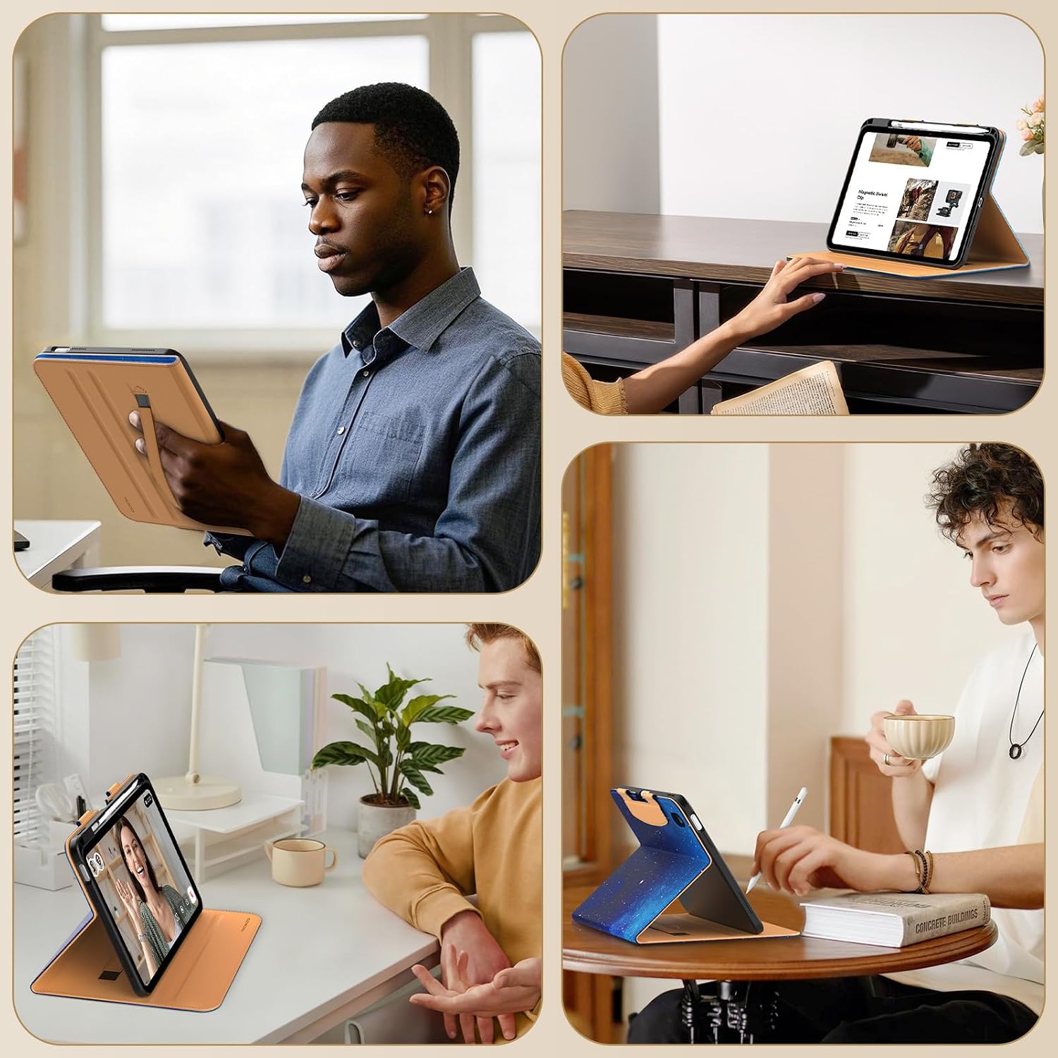 MoKo for iPad A16 Case 11-inch, iPad 11th/10th Generation Case (2025/2022) with Pencil Holder & Pocket, Premium PU Leather Folio Stand Cover, Multiple Viewing Angles, Blue Starry Sky