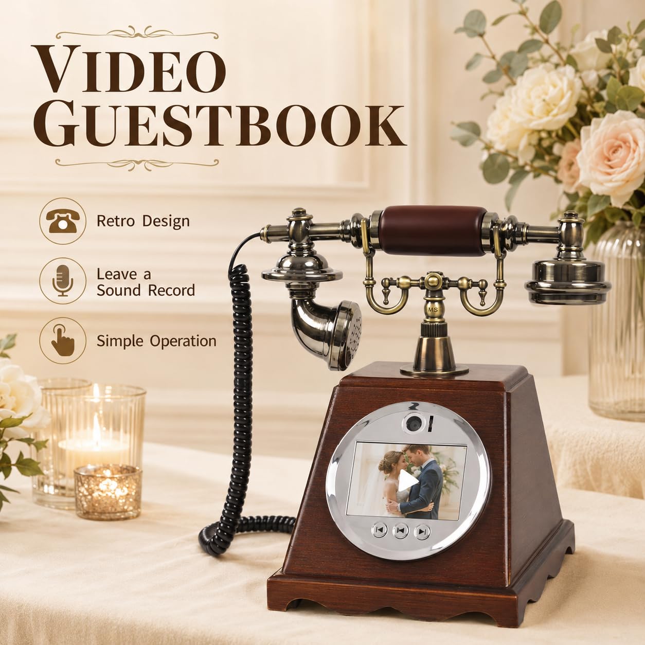 Libro de visitas de video vintage para boda, pantalla de 3.5 pulgadas