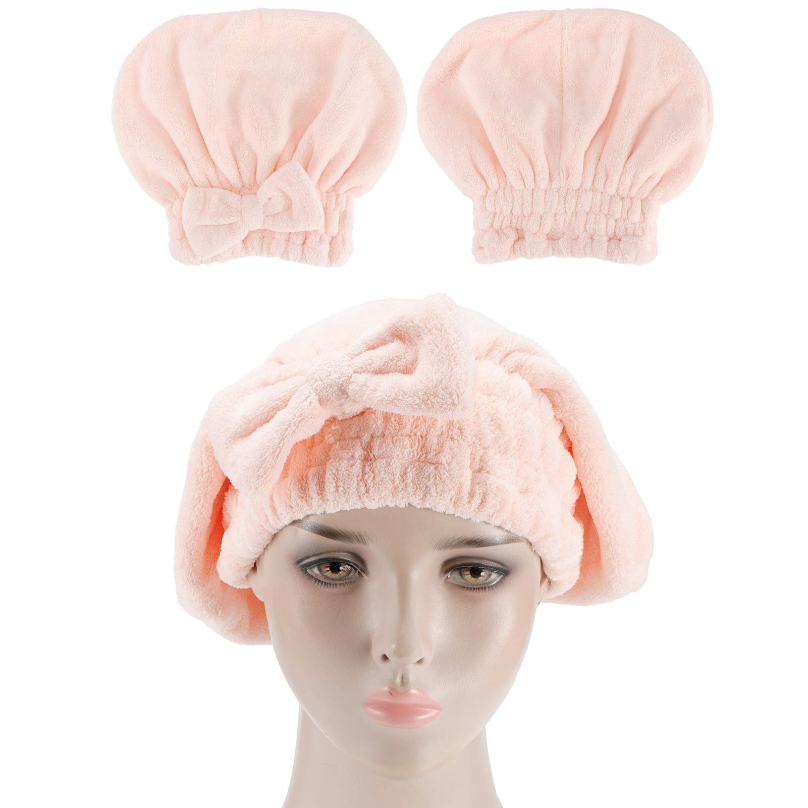 Ejoyous 2PCS Cappello per Asciugare i Capelli in Pile di Corallo Asciugamano per Capelli Avvolgente Cuffia Spessa Assorbente Ad Asciugatura Rapida per Donne Uomini e Uso in Viaggio Dopo la Doccia