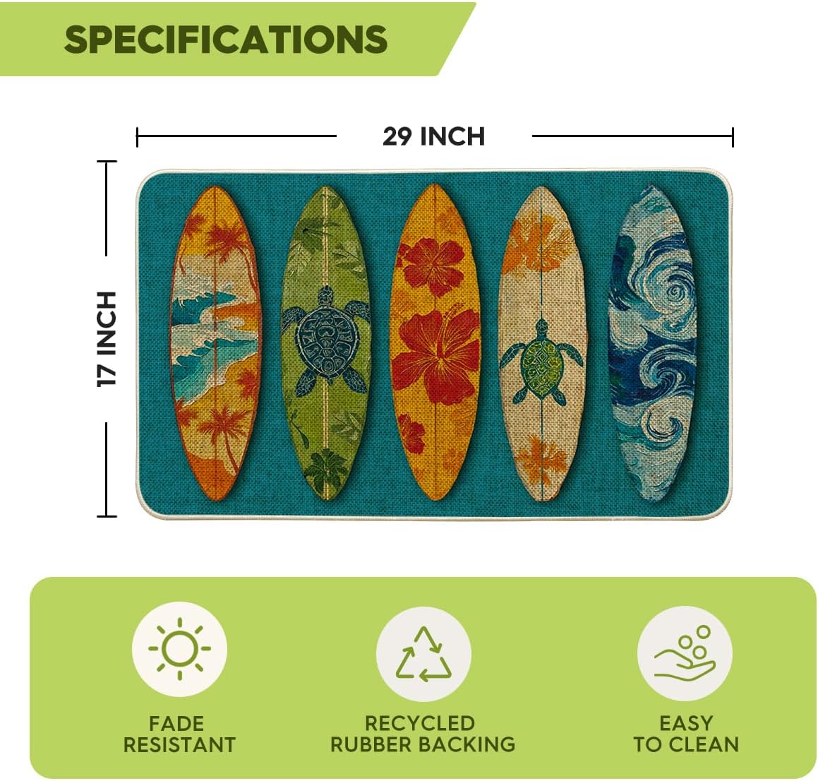 Artoid Mode Hibiscus Flowers Paddle Board Turtle Summer Doormat, Home Decor Low-Profile Switch Rug Door Mat Floor Mat for Indoor Outdoor 17x29 Inch