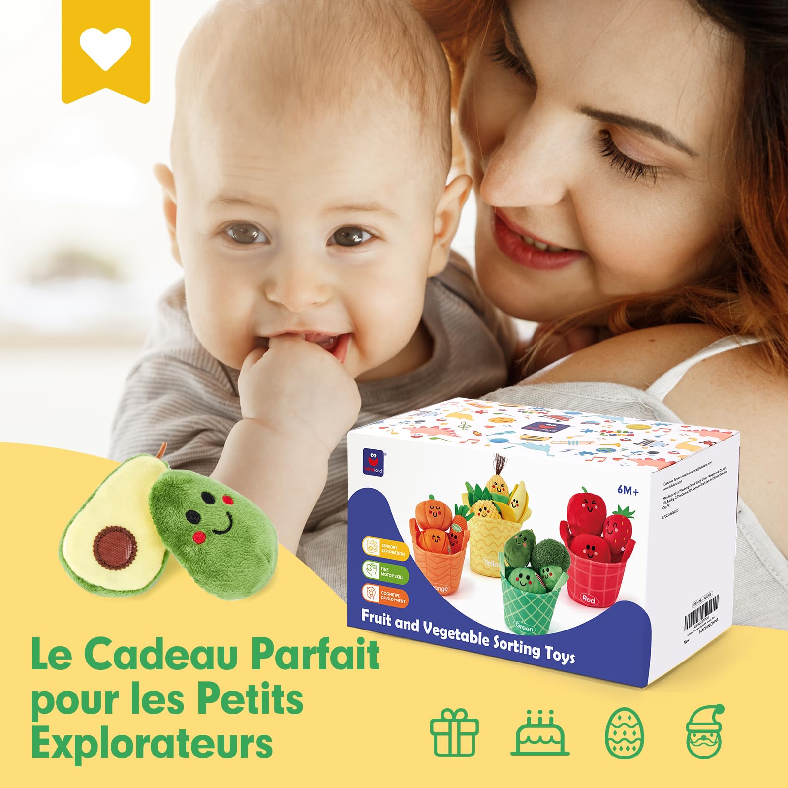 hahaland Jouet Bebe 6 Mois Jouet Eveil Bebe 6-12 Mois, 16 Pièces Fruits et Legumes Jouets en Peluche avec Panier, Jouet Sensoriel Bebe Jeux Montessori Cadeau Bebe 1 an Garçon Fille