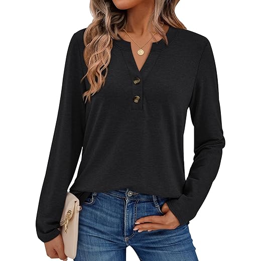 AUTOMET Women's Long Sleeve Shirts 2025 Fall Fashion Dressy Casual Tops Trendy Henley Blouses Cute Work Outfits Clothes