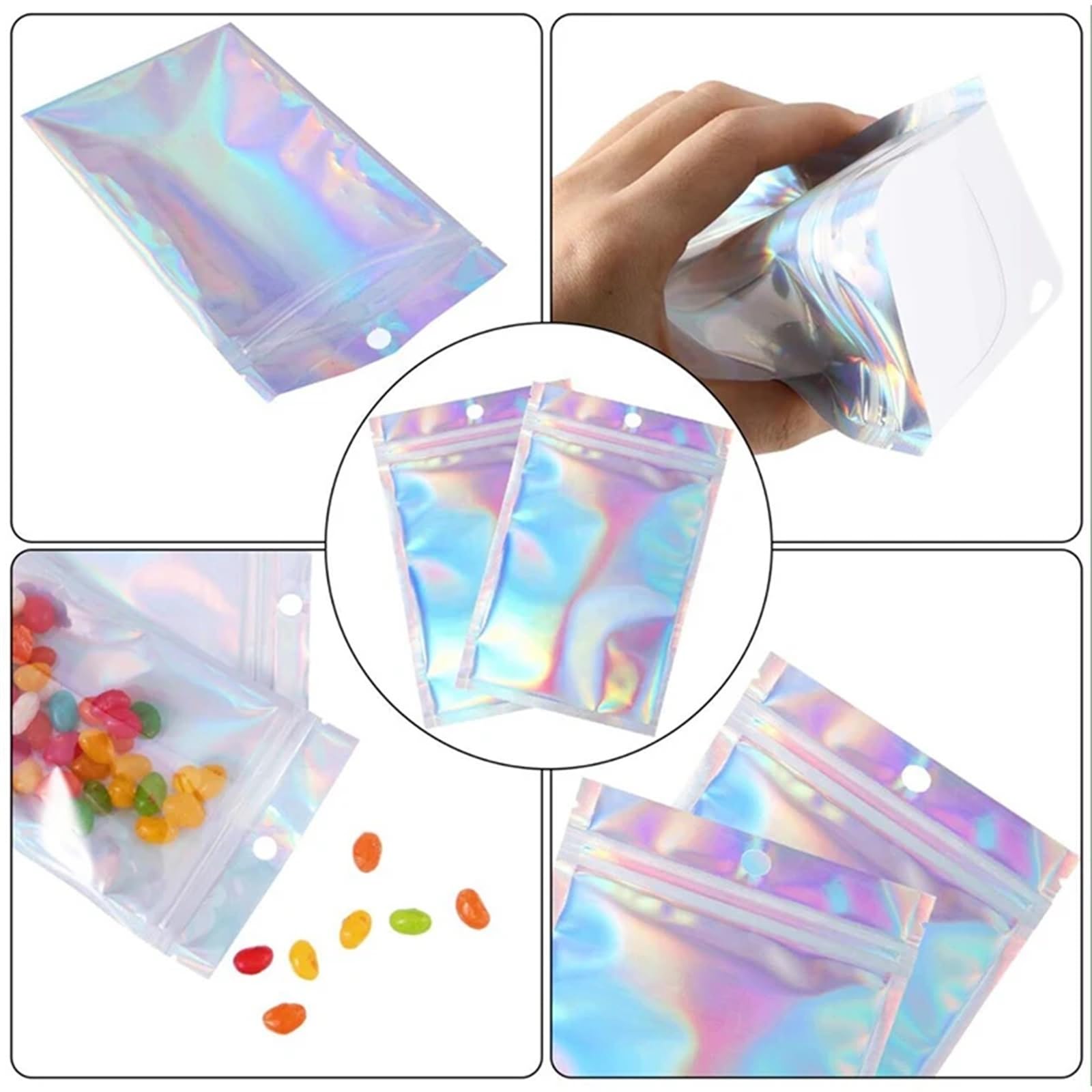 sacchetti con chiusura a zip, Confezione da 50 sacchetti con chiusura a zip in alluminio piatto, autosigillanti, di diverse dimensioni(9x16cm)