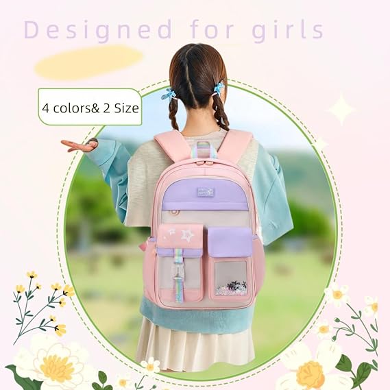 VIDOSCLA Cute Coloful Casual Daypack for Girls,Teens Elementary School Backpack,Primary Book Bags forTeens Gradient pink-S