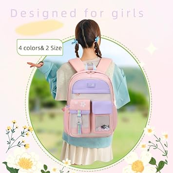 VIDOSCLA Cute Coloful Casual Daypack for Girls,Teens Elementary School Backpack,Primary Book Bags forTeens Gradient pink-S