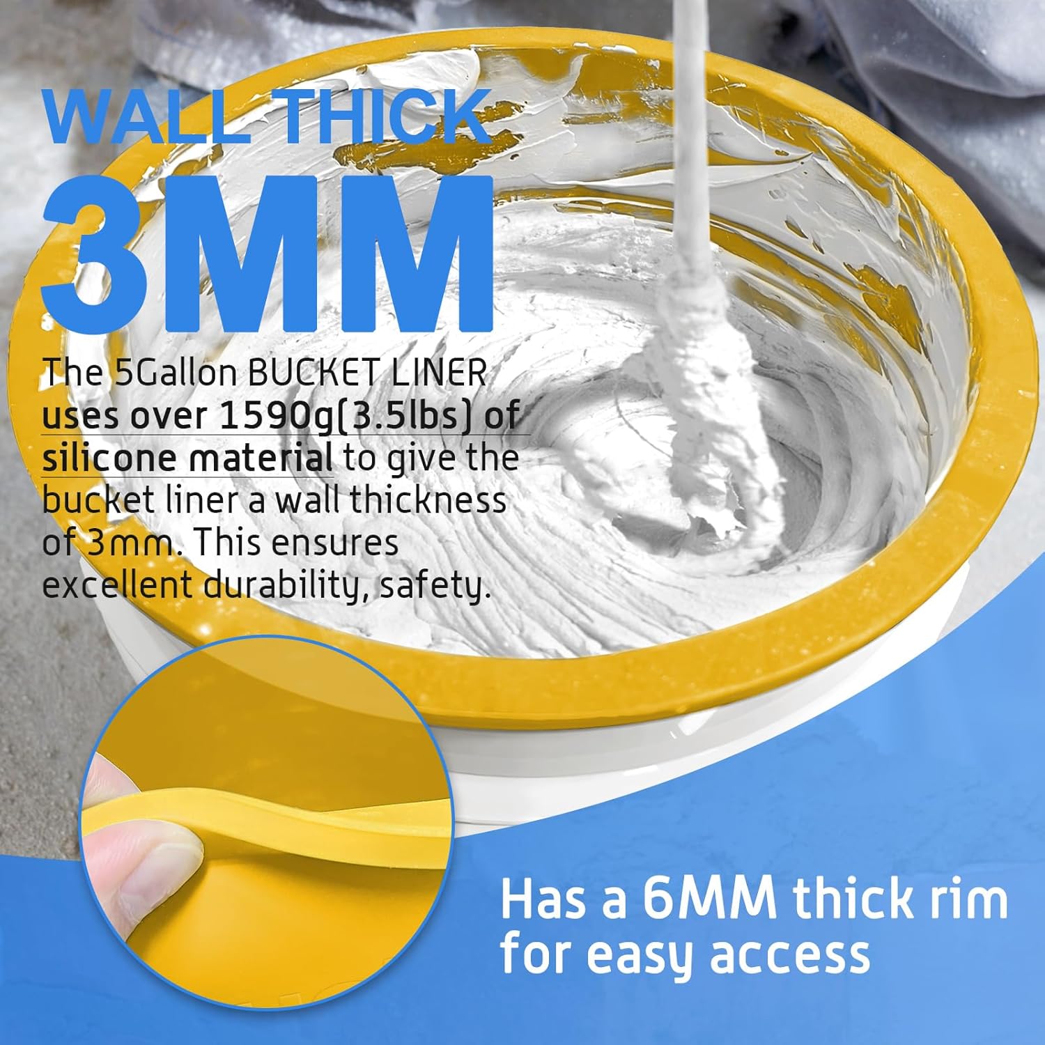 2pcs 5 Gallon Silicone Bucket Liner Reusable for Kitchen, Outdoor, Gardening, Camping, Thinset & Paint Food Grade, Foldable & Heat-Resistant – Multi-Purpose(Yellow 5+2 Gallon Blue Bucket Liner)