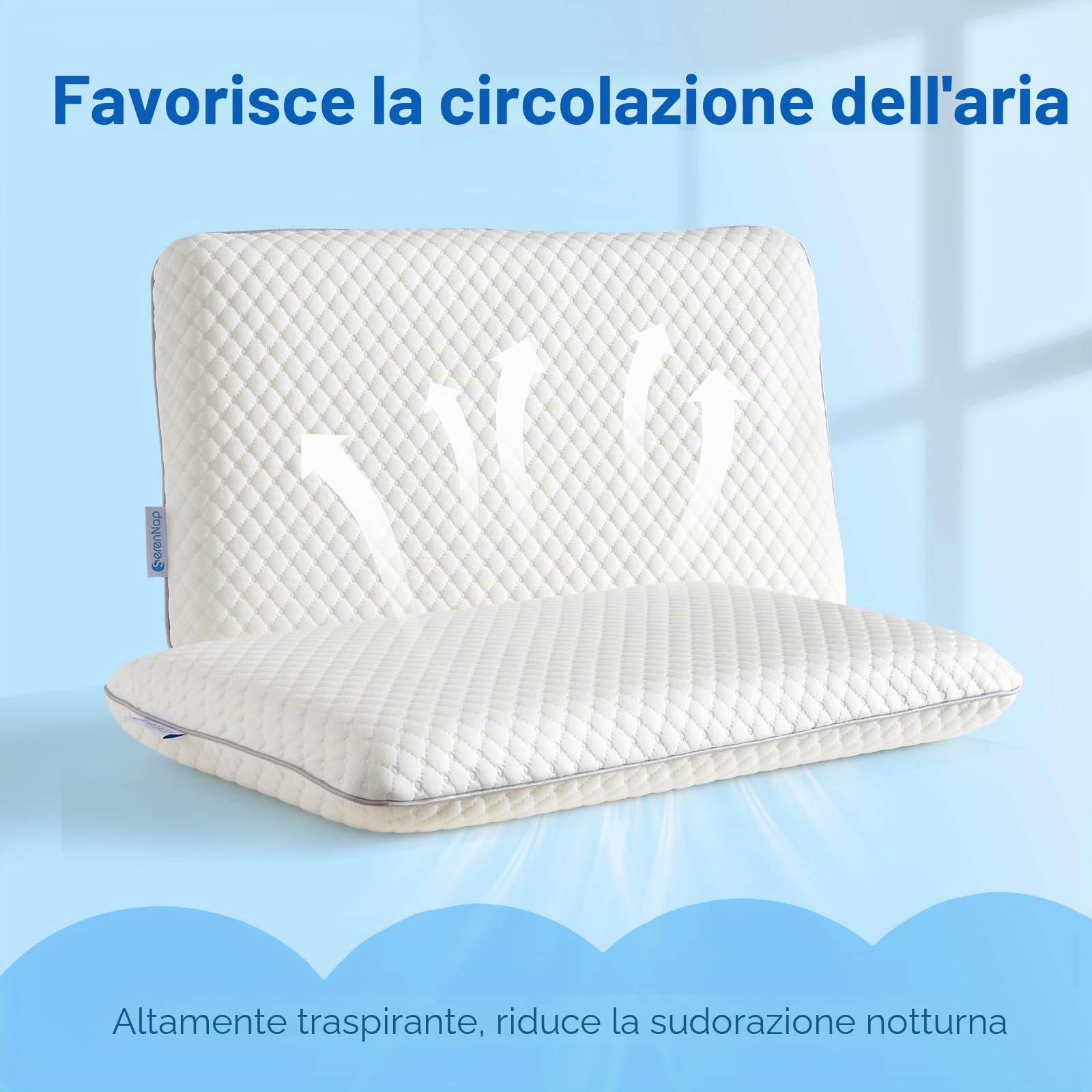 Cuscino ergonomico in memory foam per bambini 3-10 anni con rivestimento in cotone traspirante