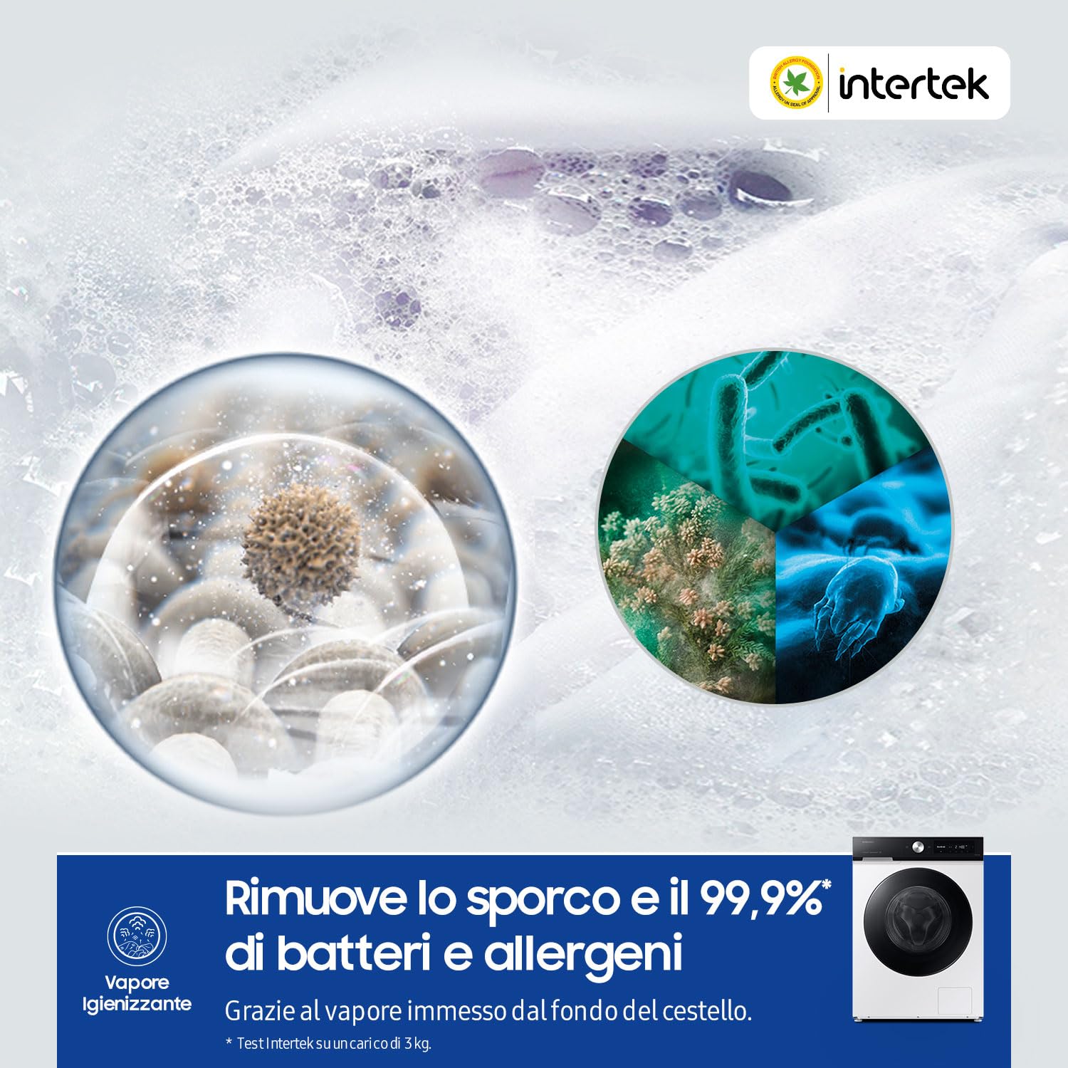 Samsung Lavatrice BESPOKE AI WW90DB7U94GE/U3 Libera installazione, 9 Kg, Wifi, Ecodosatore, Super Speed, AI Wash, Corpo: Bianco, Oblò: Nero, 60l x 85h x 60p cm