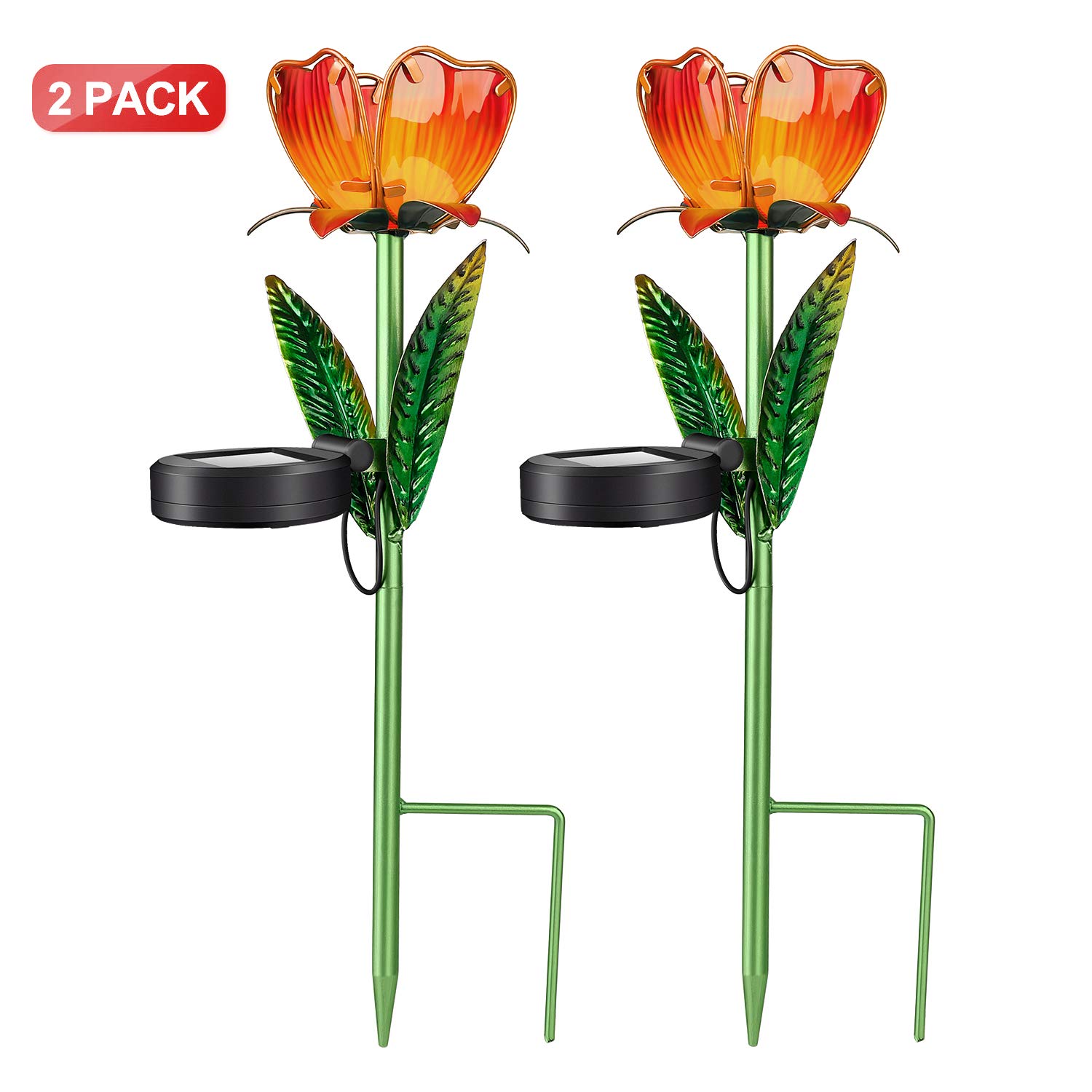 Solar Stake Lights Outdoor Glass Flower Stakes with LED Panel,Garden Landscape Accent Lamp for Lawn Patio & Courtyard