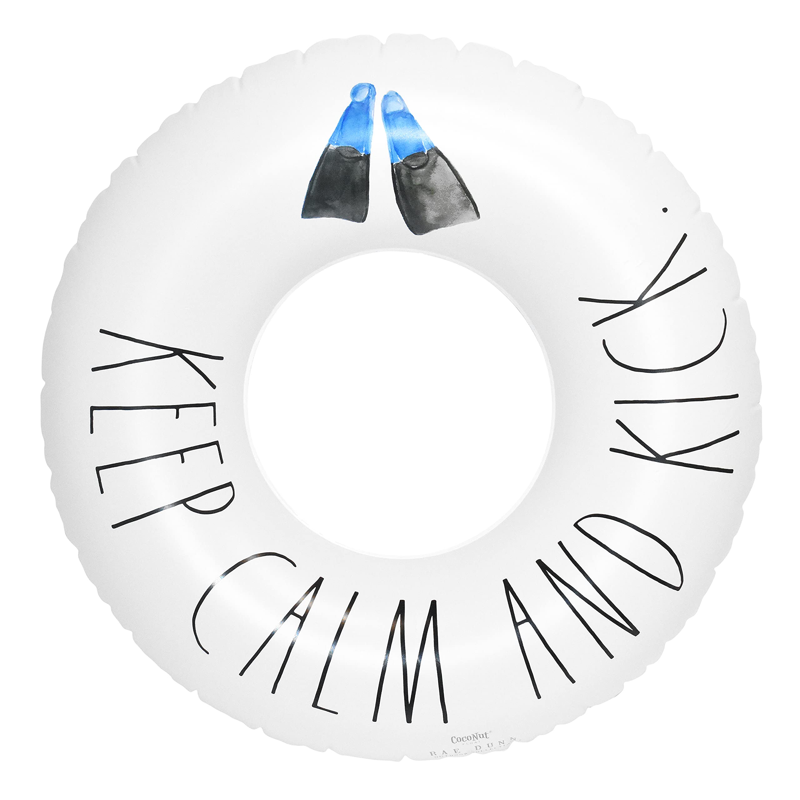 Rae Dunn x CocoNut Float Junior Ring Float - Keep Calm and Kick Theme - 32 Inch Inflatable Raft & Durable Water Inner Tube - Stable Ride-On for Summer Parties & Swim Events
