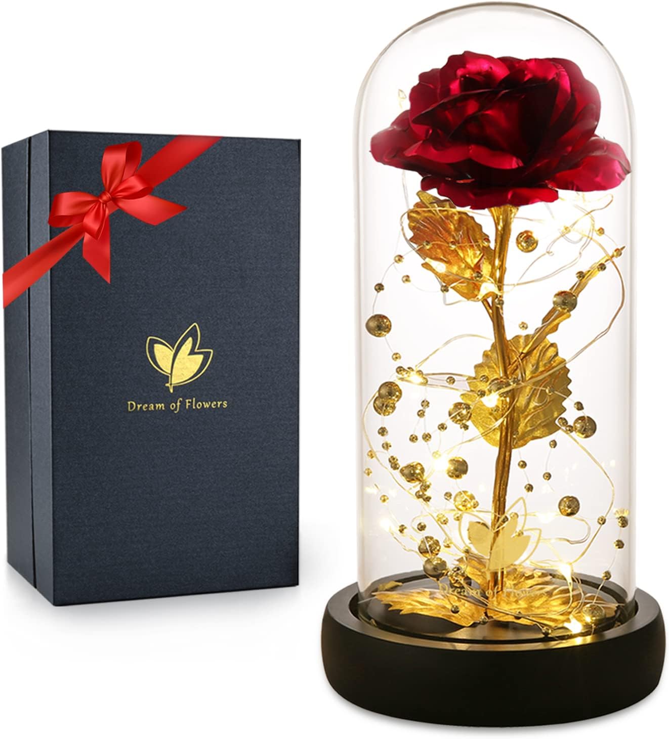 Valentines Rose Gifts for Her Birthday Gifts for Women Valentines Flower Galaxy Glass Rose with 2 Light Modes Forever Eternal Colorful Gold Foil Rose in Glass Dome,Anniversary Valentines Women Gifts