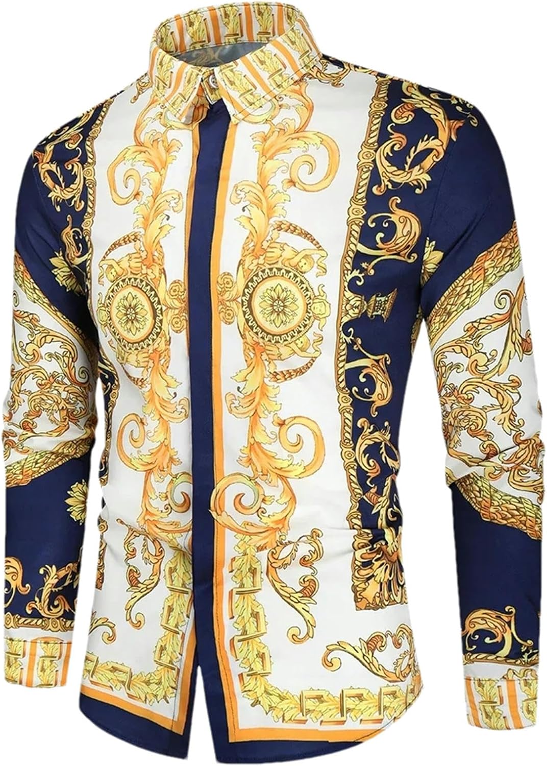 Men's Casual Slim Fit Long Sleeve Print Ethnic Style Spring Shirt