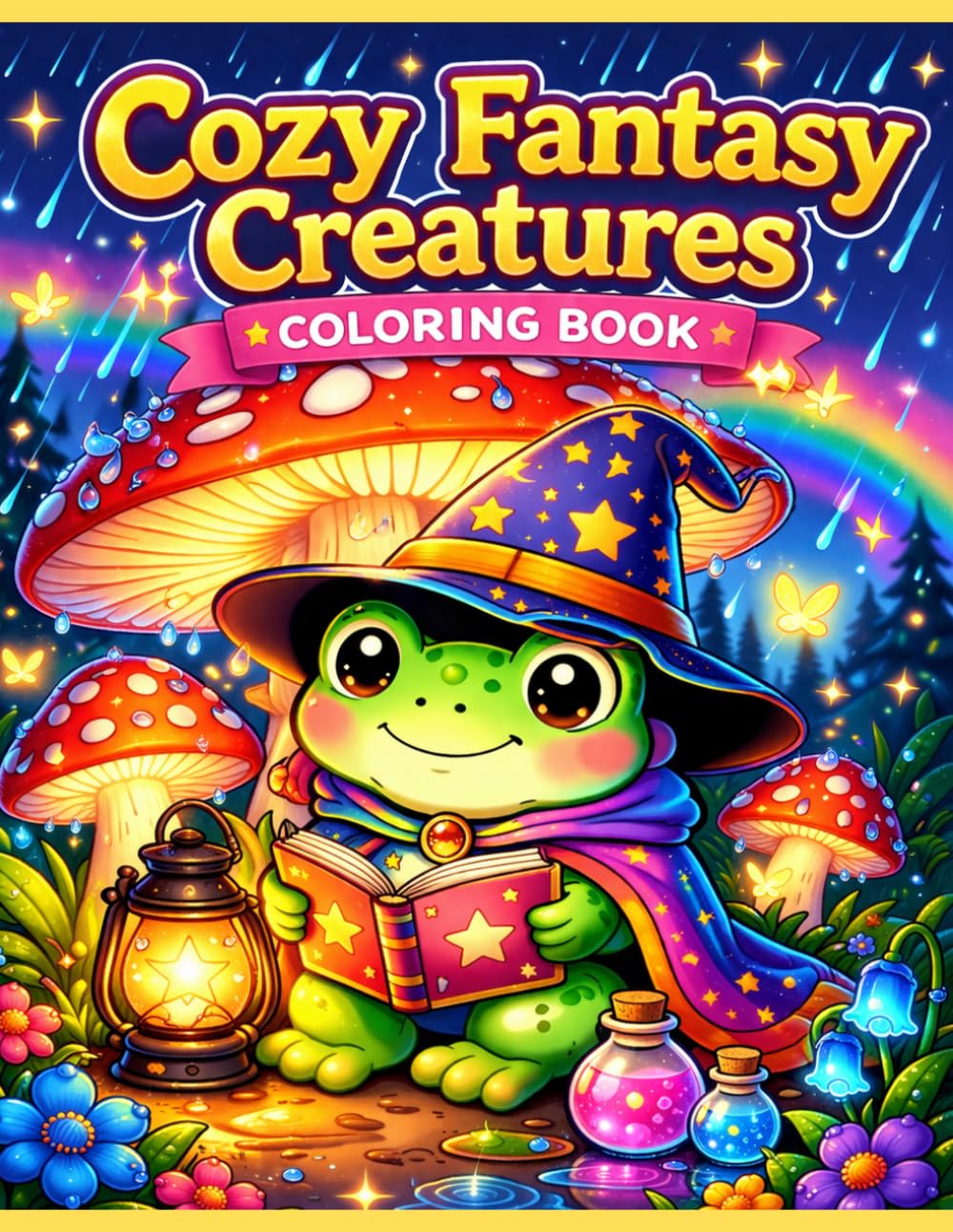Cozy Fantasy Creatures Coloring Book: Bold and Easy Cute Dragons, Unicorns, Fairies and Magical Animals in Cozy Daily Life Scenes for Relaxation
