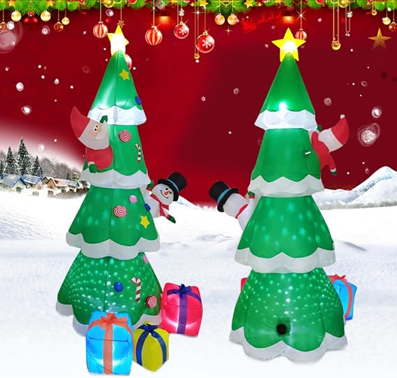 8FT Inflatable LED Lighted Christmas Tree with 3 Gift Boxes Blow Up Christmas Tree Outdoor Yard Decorations