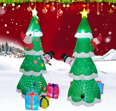 8FT Inflatable LED Lighted Christmas Tree with 3 Gift Boxes Blow Up Christmas Tree Outdoor Yard Decorations