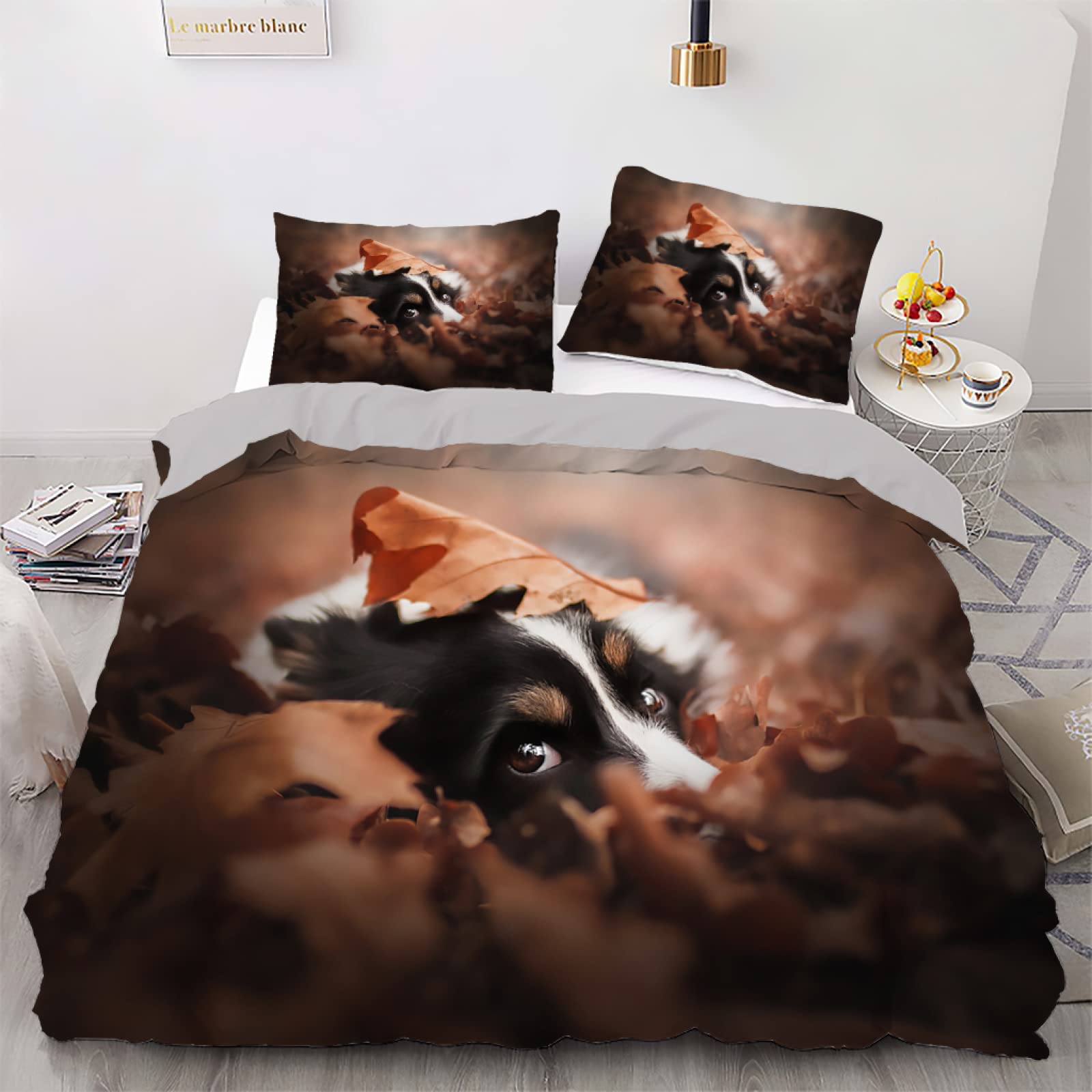 Housse de couette 90x190 enfant animal brun avec taie d'oreiller 65x65 microfibre