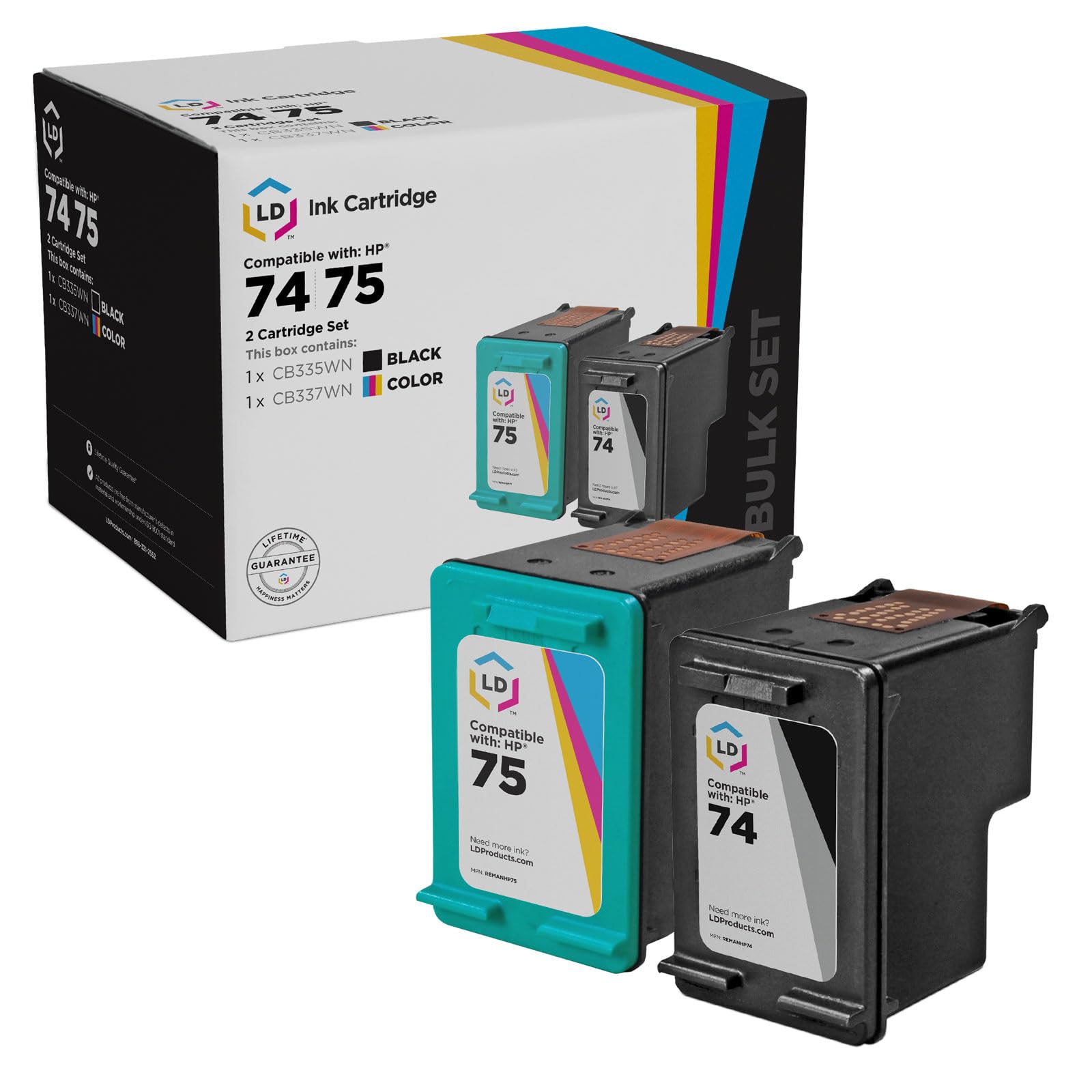 LD Remanufactured Ink Cartridge Replacements for HP 74 & HP 75 (1 Black, 1 Color, 2-Pack) Compatible w J5783 C4343 D4360 C5280 J5725 C5288 C4383 J6424