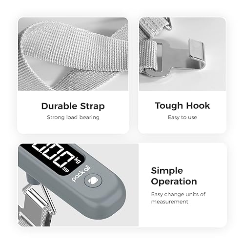 Miniatura 6 de pack all Báscula de equipaje de 110 libras, báscula digital de equipaje de mano, báscula de peso para maleta de viaje con pantalla LCD, batería