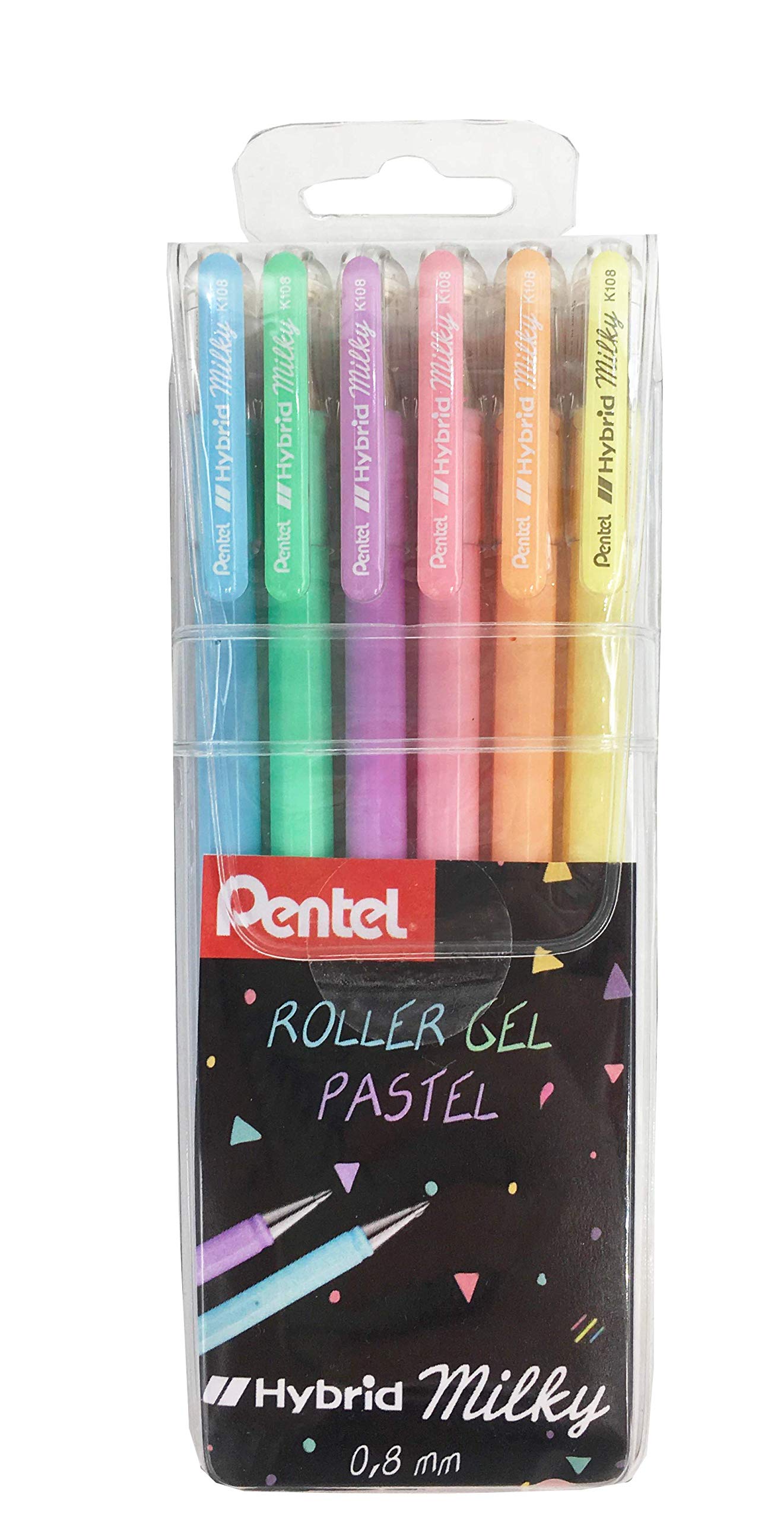Pentel K108P/6 - 6 bolígrafos de gel con tapa de tinta pastel