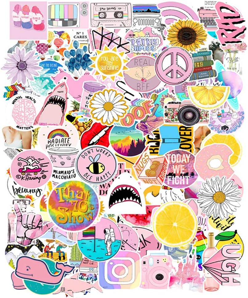 Laptop Cartoon Water Bottles Stickers, 103 Pieces, Pink
