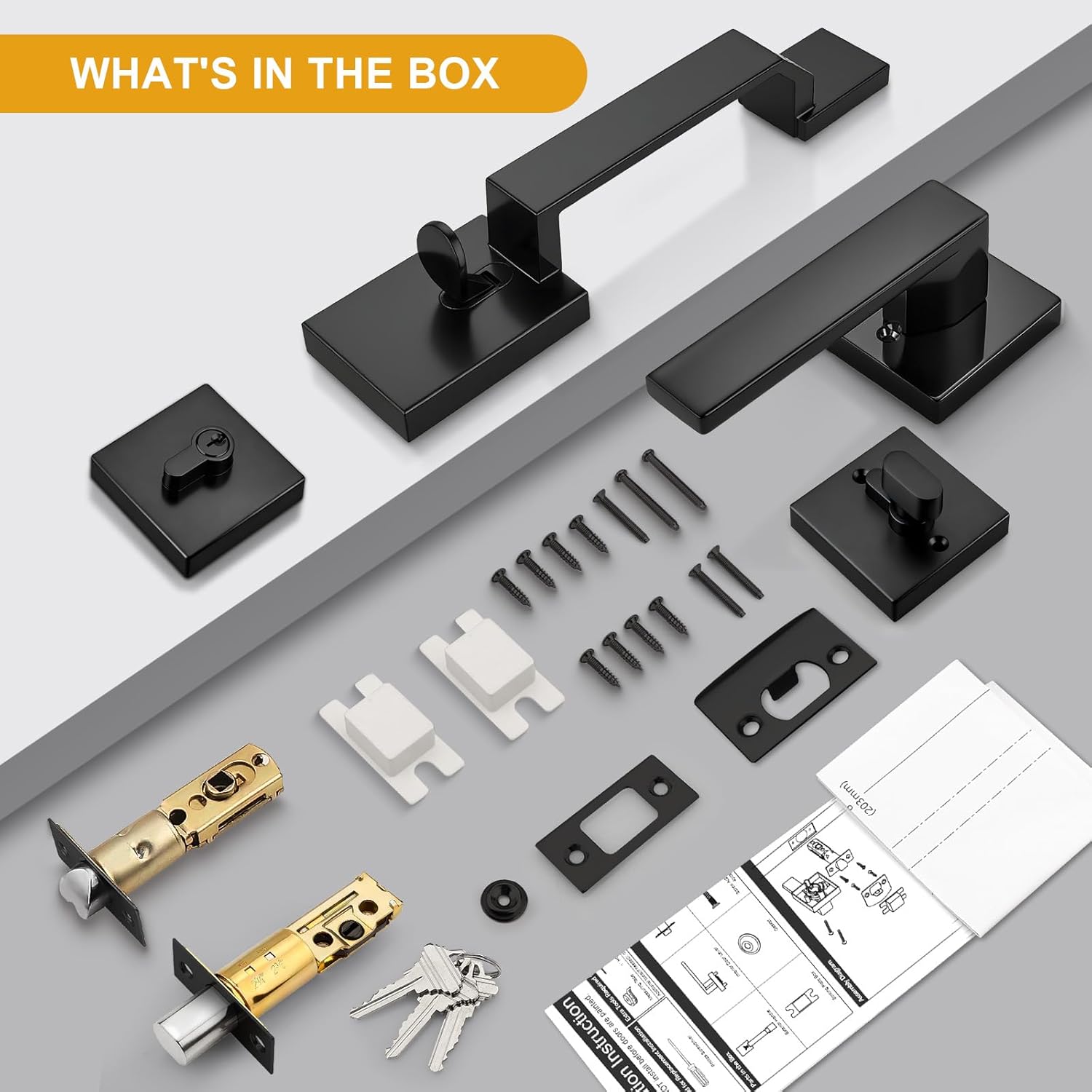 Probrico Black Front Door Handle Set,Exterior Door Handle with Deadbolt,Entry Door Lock Set,Single Keyed Cylinder with Door Lever