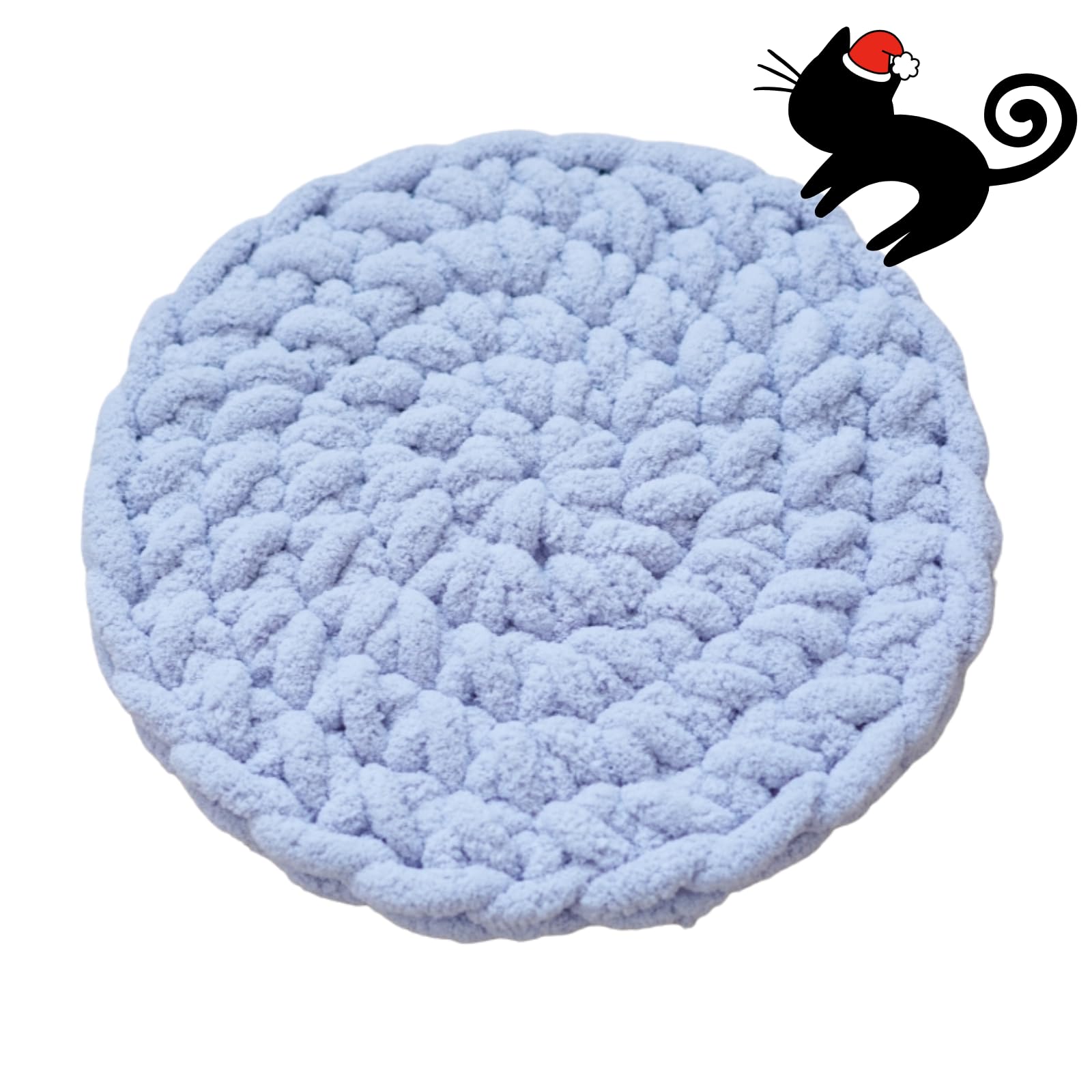 Urnat Cat Self-Warming Knitted Bed Mat, Extra-Soft Warm Round Washable Pads Cushions for Indoor Kittens & Kitty Small Pets Cat Trees (Blue,Large)