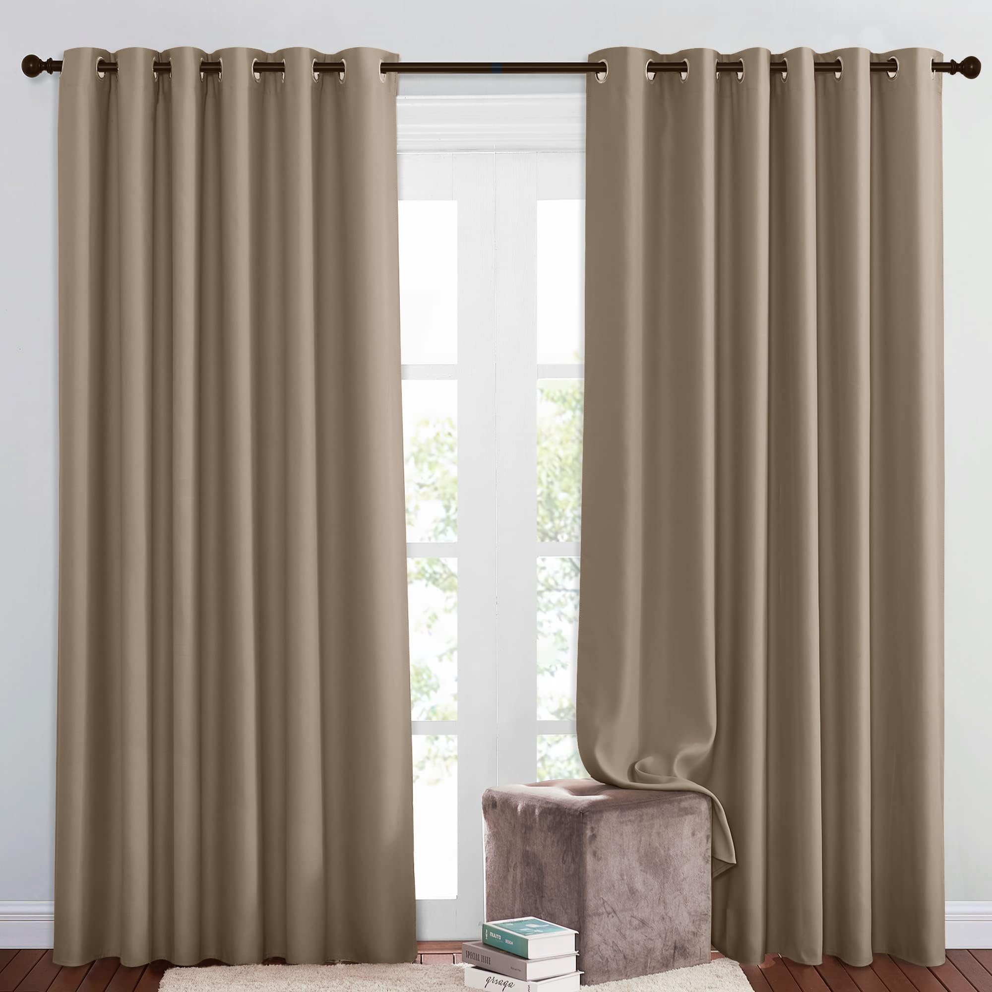 PONY DANCE Extra Wide Mocha Blackout Curtains for Bedroom Living Room Thermal Insulated Black Out Curtains Eyelet for Hotel/Lounge Drapes, 2 Panels, W90 x L84 Inch โ image 1