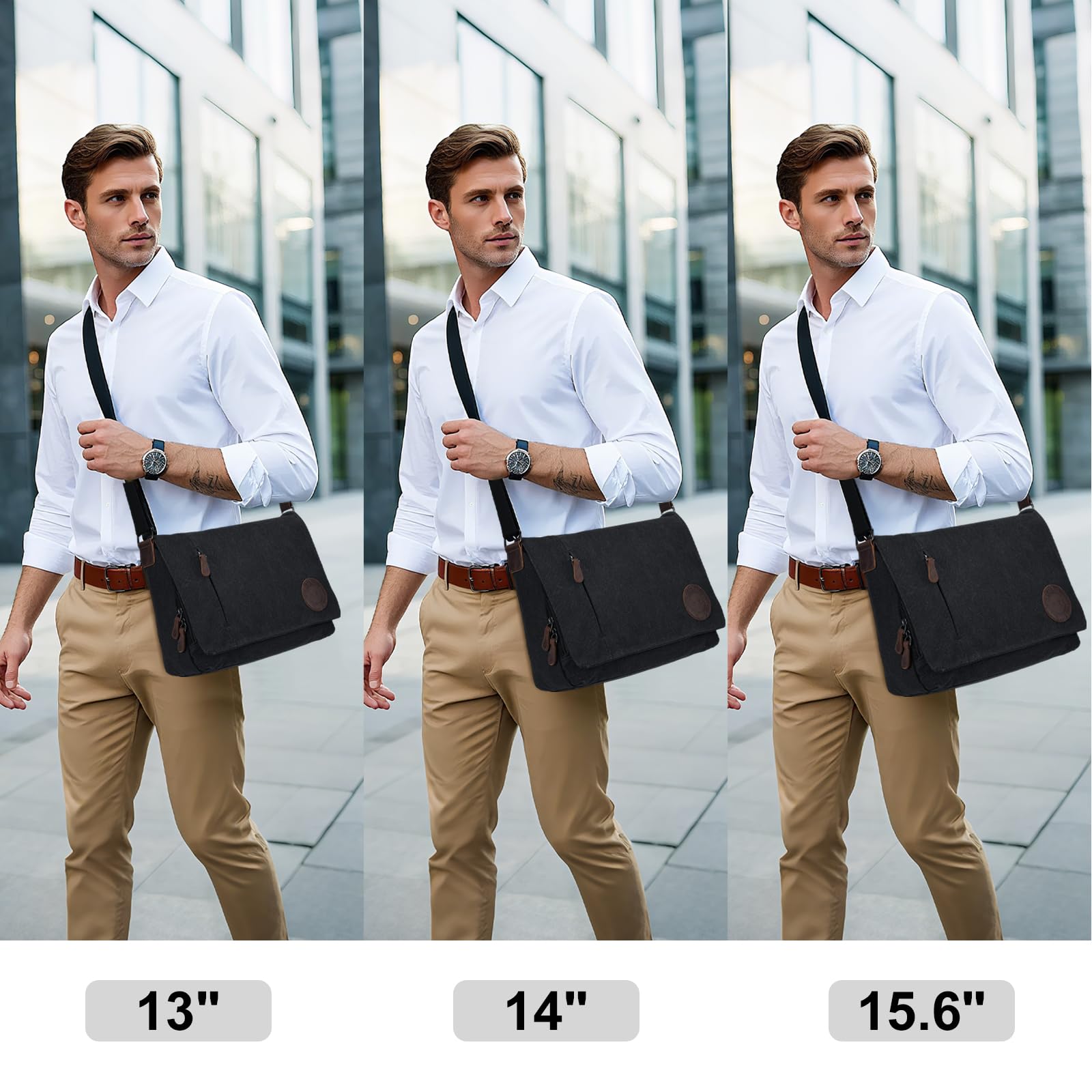 Leathario Bolso Bandolera de Lona y Piel para Hombre, Bolso de Hombro Tela para Uso Diario, Bolso Mensajero para Ocasiones como Viajes, Ferias, Compras, Trabajo y Universidad