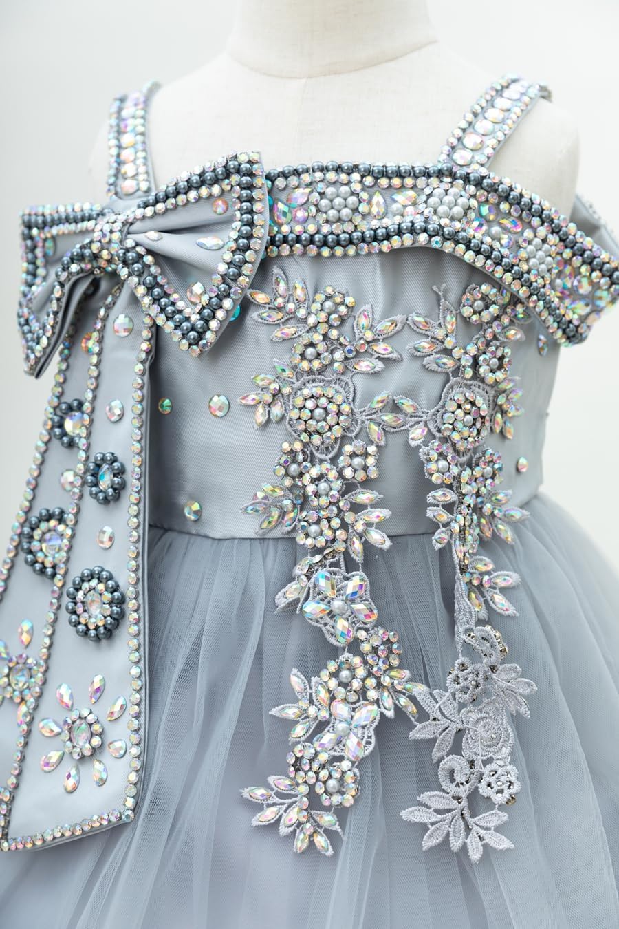 Girl Dress Handmade Sewing Sparkle Crystal Lace Applique Princess Pageant Dress Puffy Birthday Prom Ball Gown for Kids