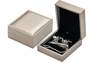 Gold Cufflink Tie Clip Box, Exceptional Jewelry Display Case in PU Leather