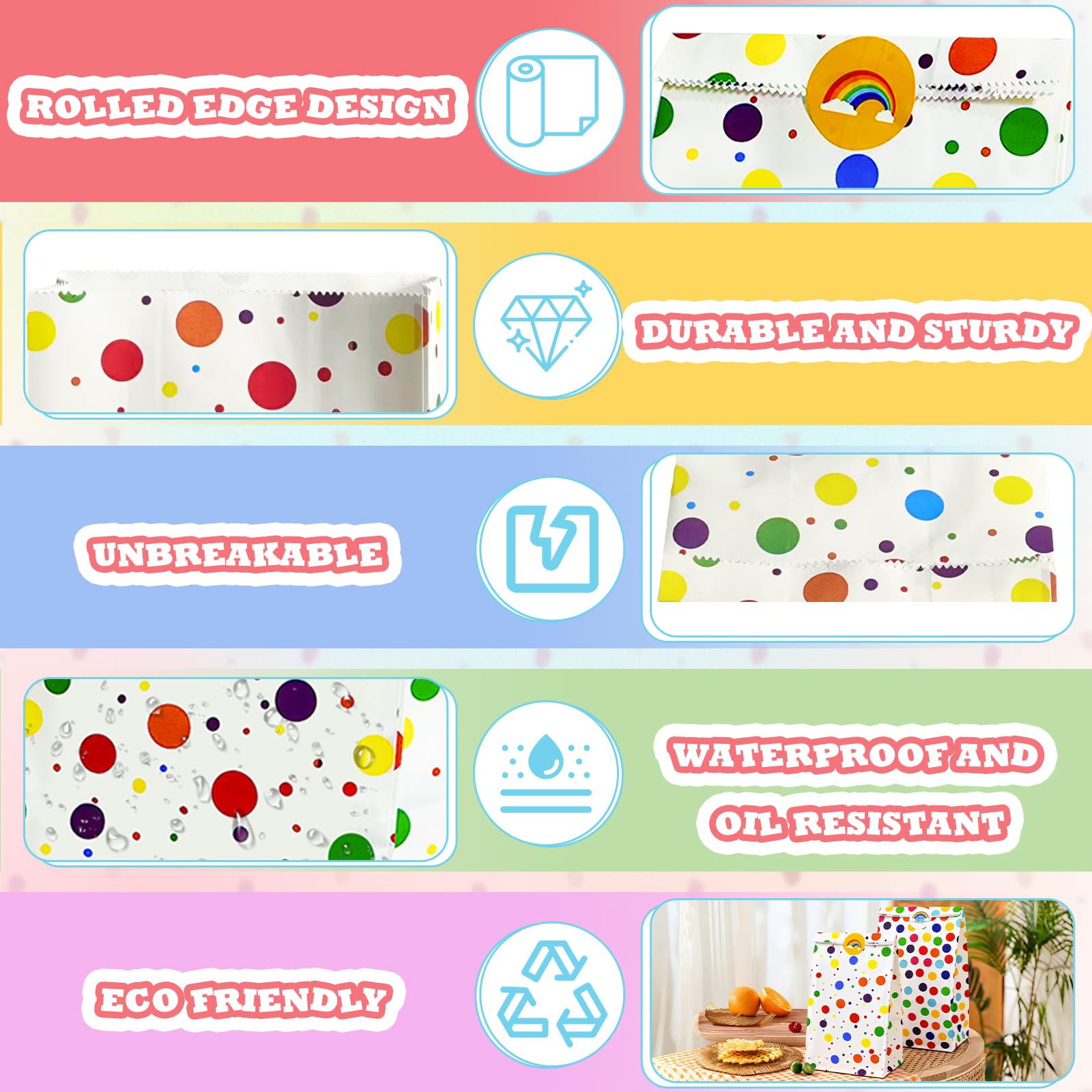 20 sztuk papierowych torebek na prezenty, kolorowa torebka urodzinowa na cukierki | Torebka z papieru Kraft z 36 naklejkami, woreczek na prezent, na przyjęcie weselne urodziny 24 x 13 x 8 cm
