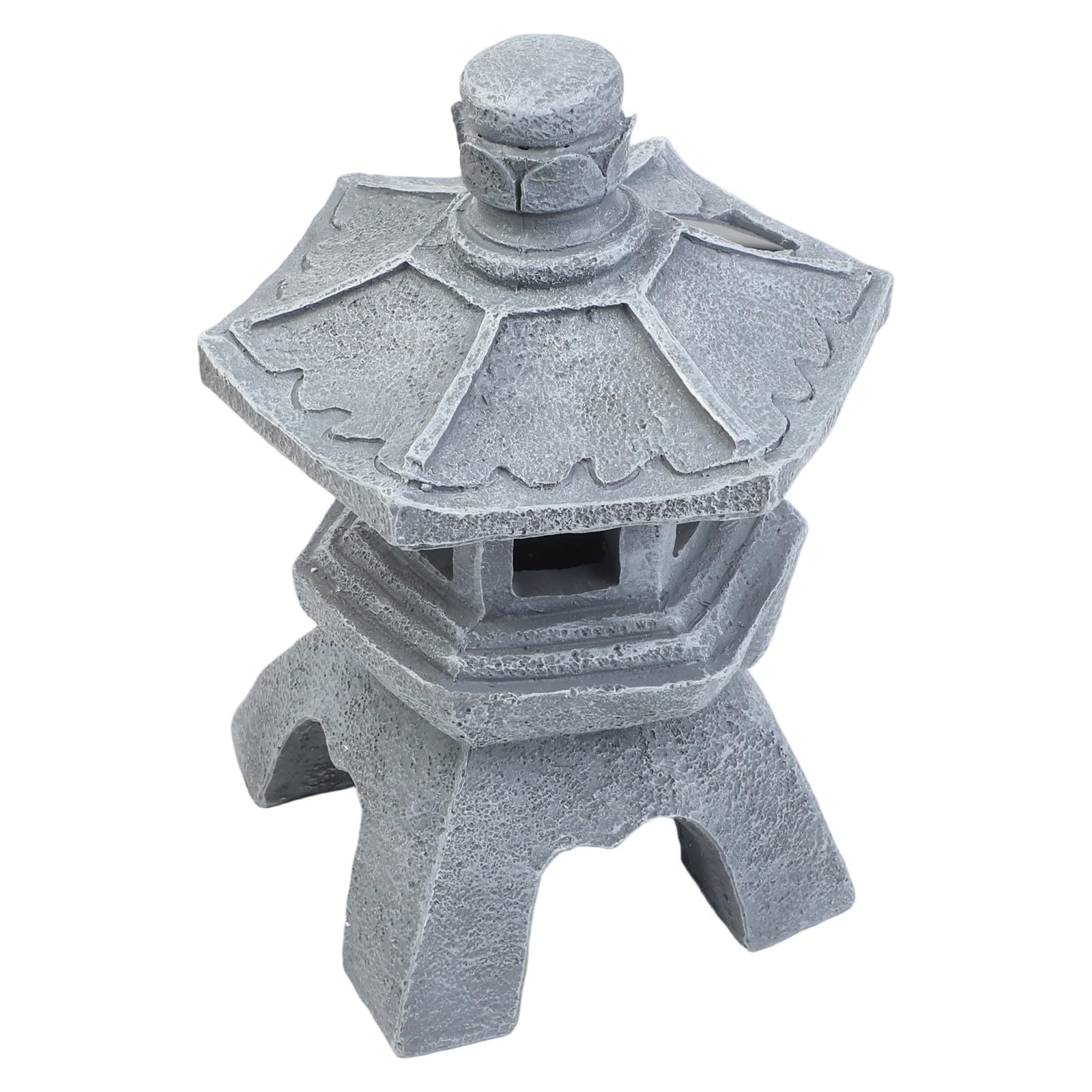 Estatua solar de resina para jardín de farol de pagoda, resistente a la intemperie, decoración zen con luz automática para patio al aire libre, gris, 26 x 14 x 14 cm