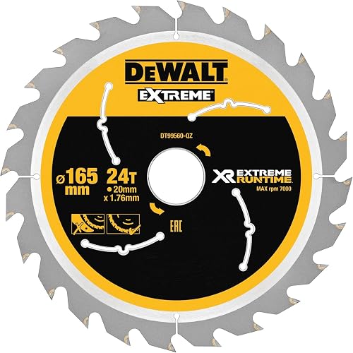 Dewalt DT99560-QZ DT99560-QZ-Hojas para Sierra Circular portátil XR Extreme RUNTIME 165mm x 20mm 24D