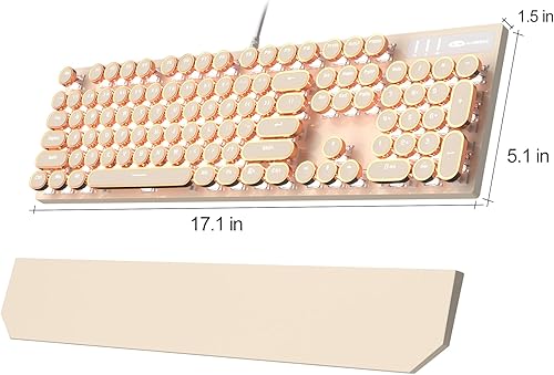 Miniatura 8 de MageGee Teclado mecánico para juegos de máquina de escribir, teclas redondas retro punk, cremoso, 104 teclas, teclados con retroiluminación LED