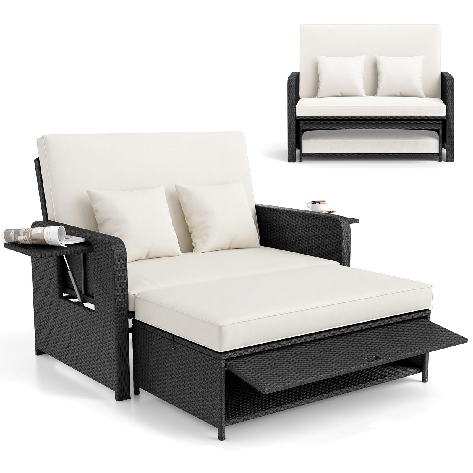 RELAX4LIFE Wicker Patio Outdoor Daybed