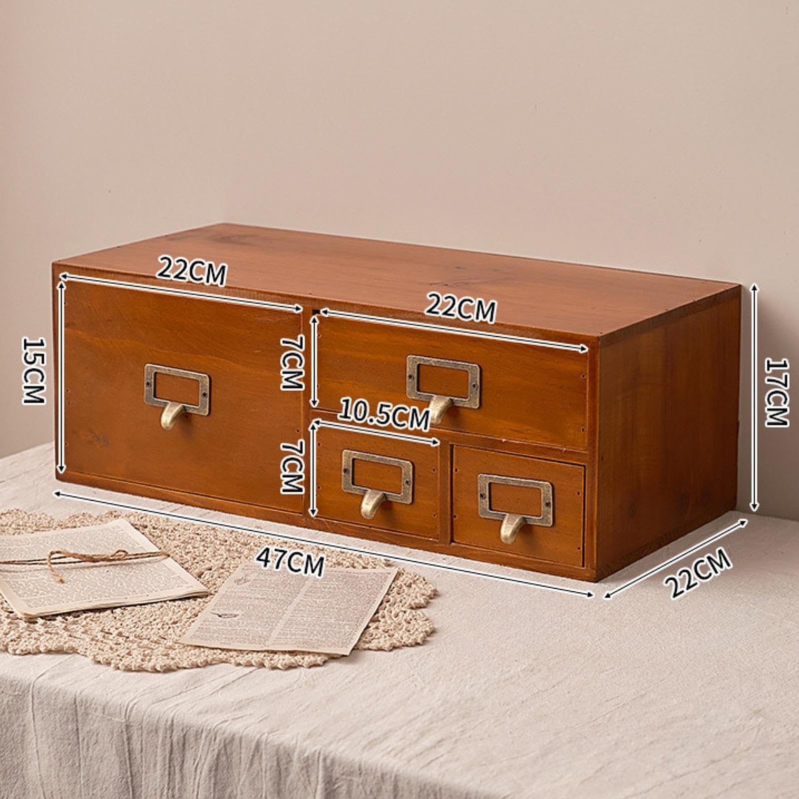 Schreibtisch Organizer Aus Holz mit Schubladen, Multifunktionaler Schreibtisch Organizer, Aufbewahrungsschrank für Toilettenartikel Und Briefe, 4 Schubladen