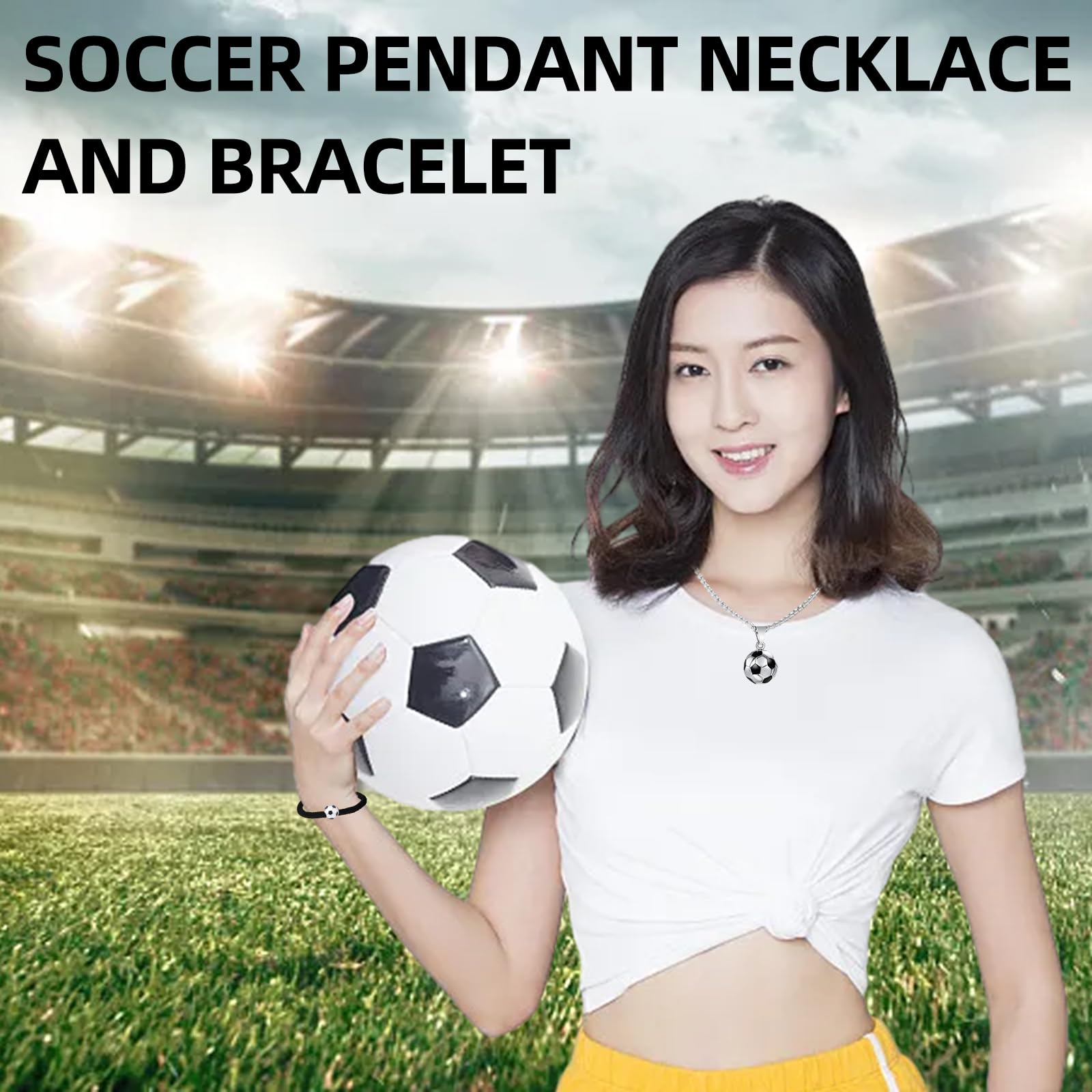 Collar y pulsera de acero inoxidable de fútbol, colgante plateado para amantes del fútbol, regalos