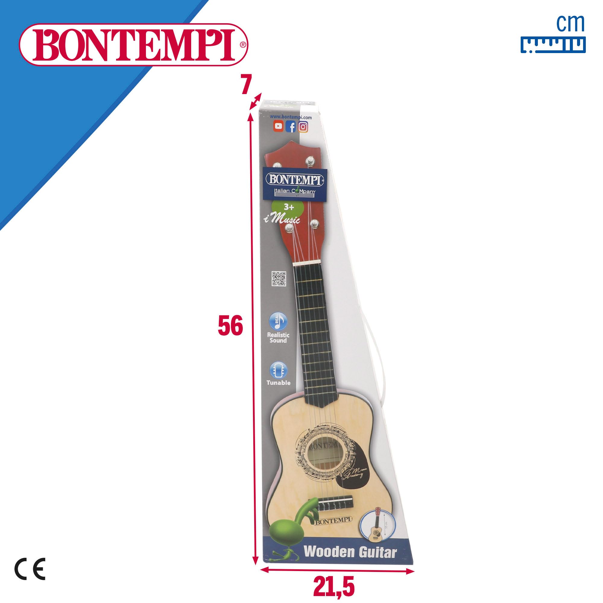 COLORBABY Bontempi Guitarra clásica de Madera 55 cm con Correa, 6 Cuerdas funcionales, Diseño Tradicional, Cuerpo Brillante, Ligera y manejable, para iniciarse en la música a Partir de 3 años (39230)