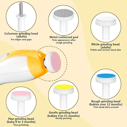 Miniatura 3 de Cortador de uñas eléctrico para bebé, 6 en 1, recargable, juego de manicura para bebés, kit de aseo para niños pequeños o adultos (amarillo)